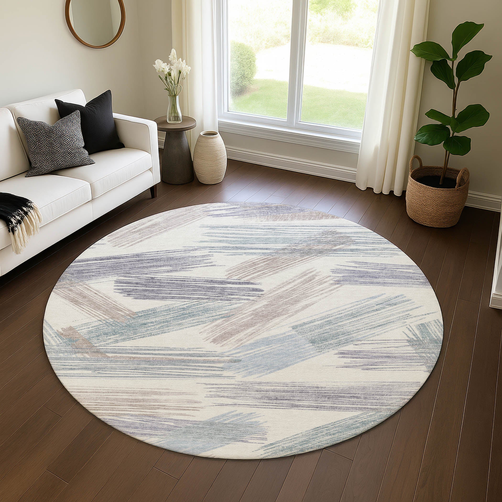 Bruges Machine Washable Transitional Ivory Rug 8' x 8' #shape_Round