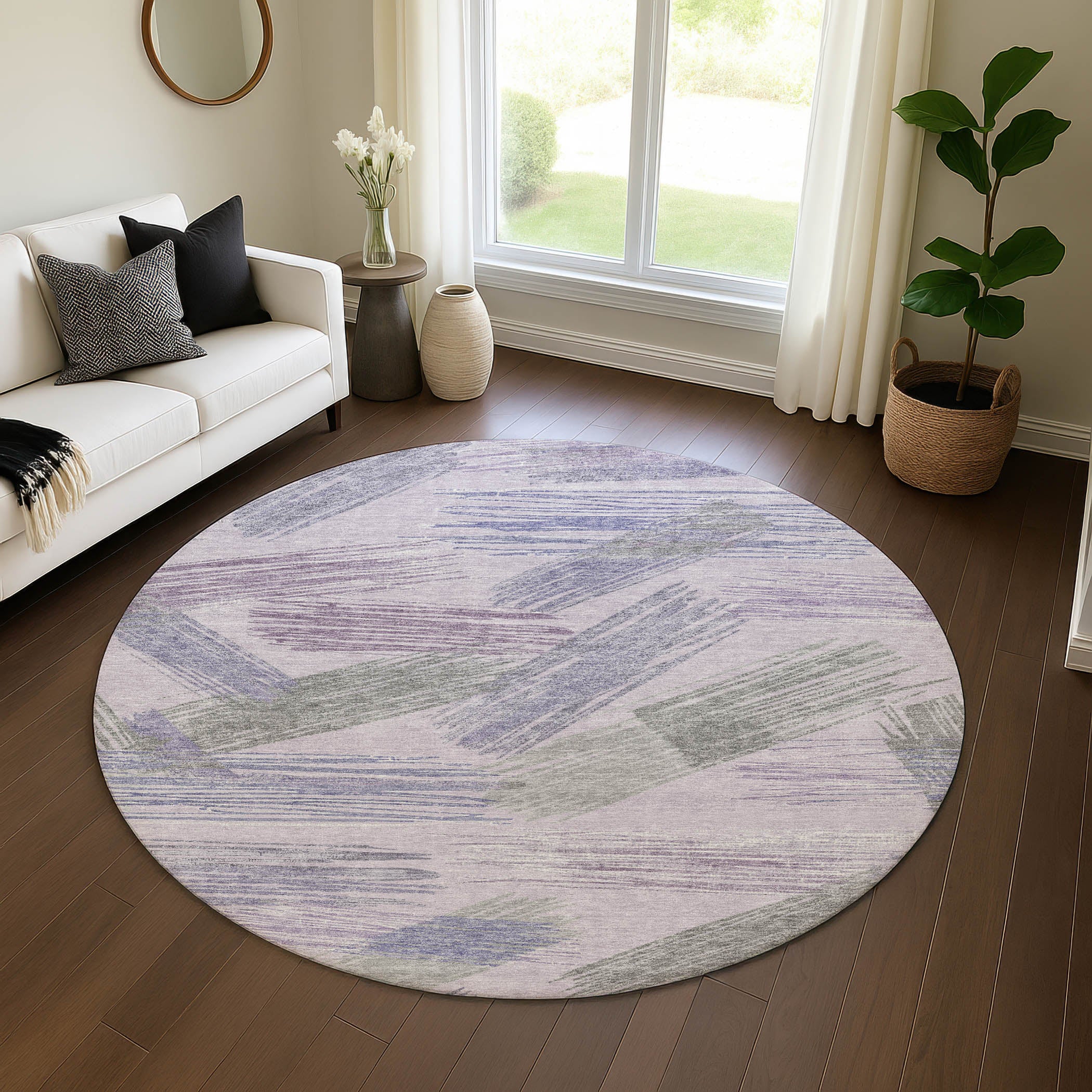 Bruges Machine Washable Transitional Lavender Purple Rug 8' x 8' #shape_Round
