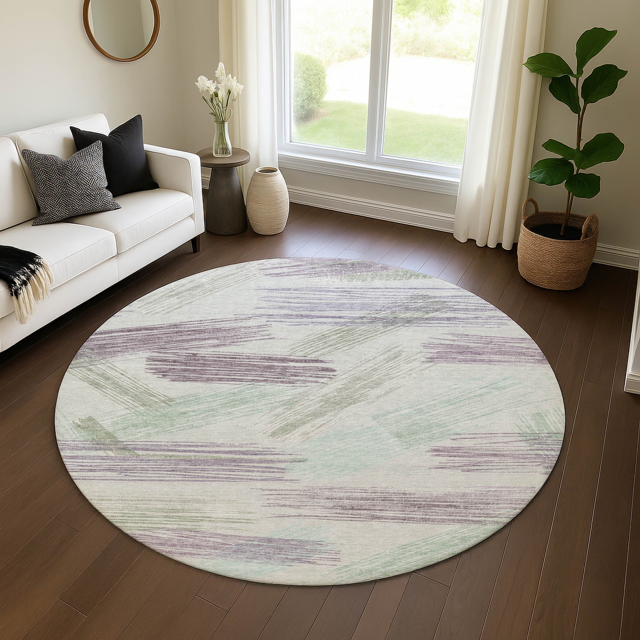 Bruges Machine Washable Transitional Sage Green Rug 8' x 8' #shape_Round