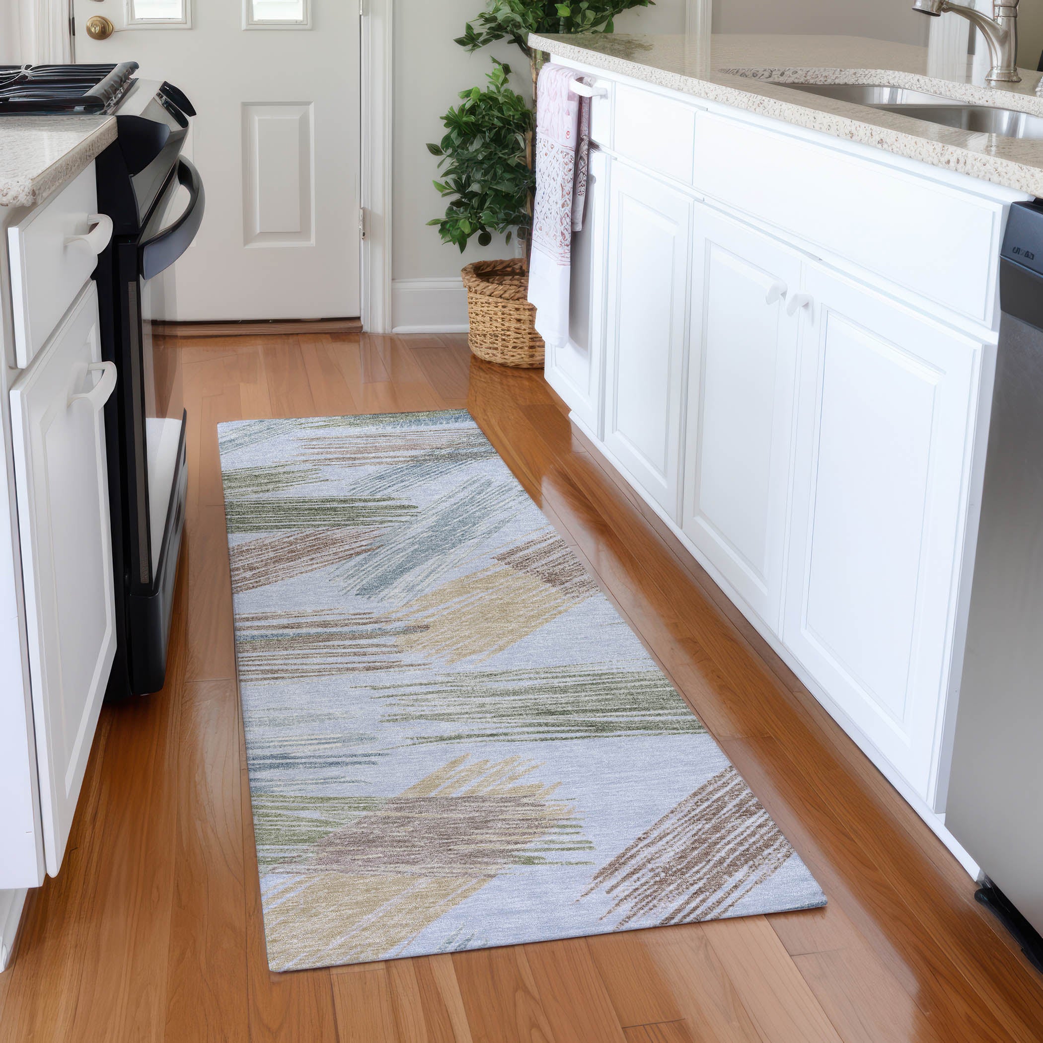 Bruges Machine Washable Transitional Sky Blue Rug 2'3" x 7'6" #shape_Runner