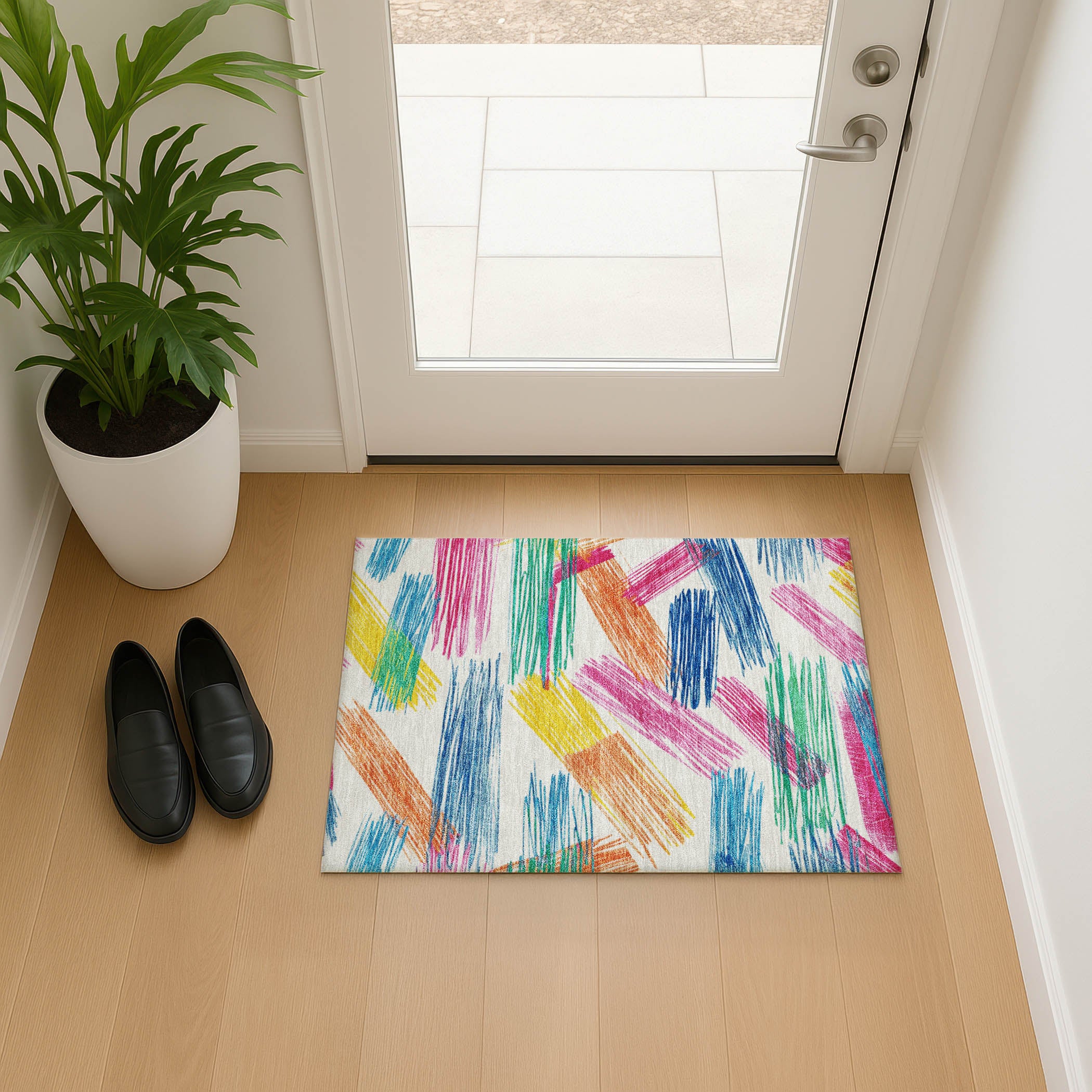 Bruges Machine Washable Transitional White Ivory Rug 1'8" x 2'6" #shape_Rectangle