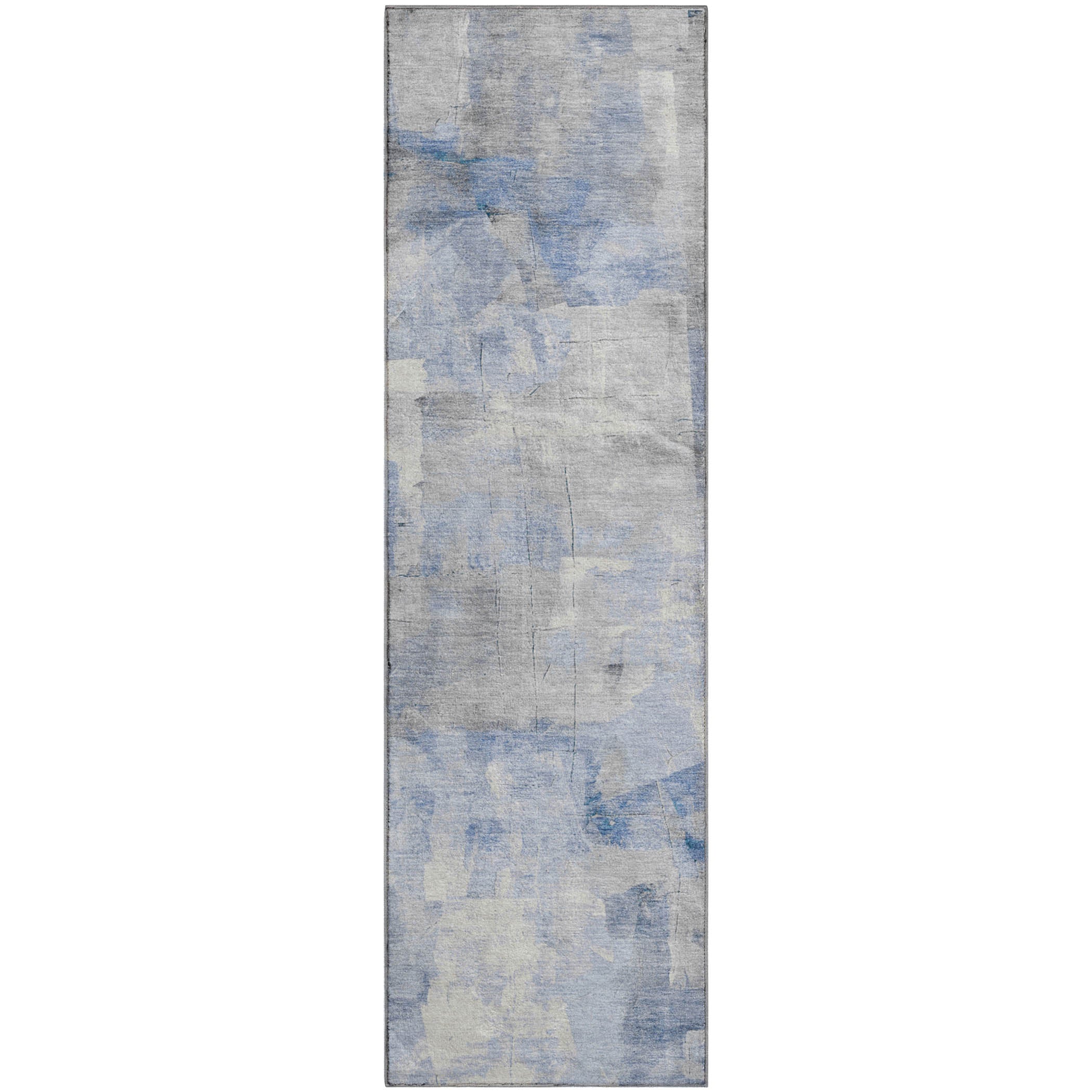 Dublin Machine Washable Transitional Denim Blue Rug 2'3" x 7'6" #shape_Runner