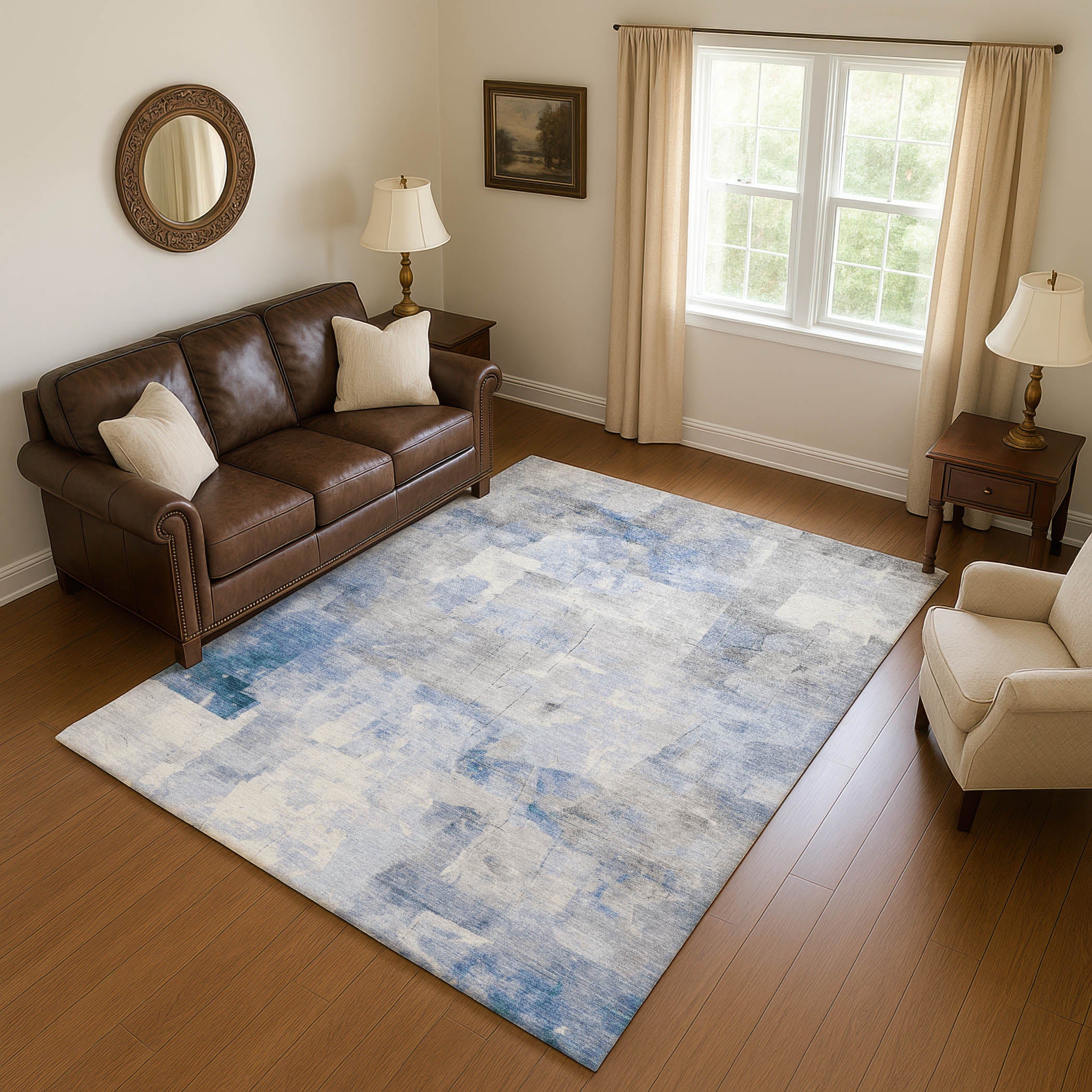 Dublin Machine Washable Transitional Denim Blue Rug 2'6" x 3'10" #shape_Rectangle