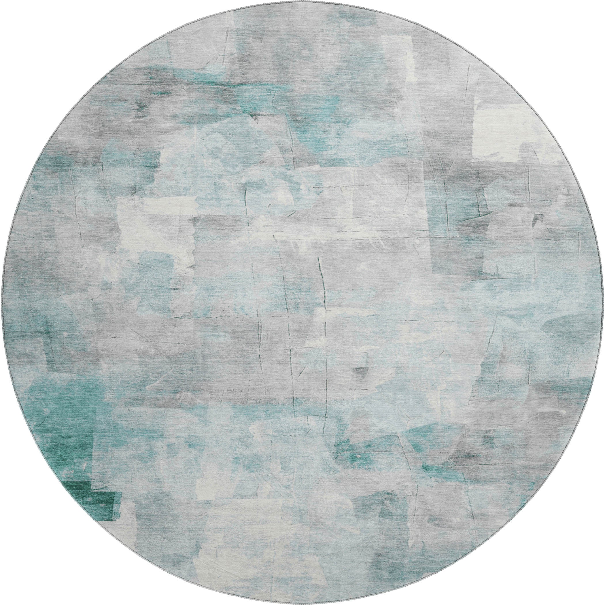 Dublin Machine Washable Transitional Teal Rug 8' x 8' #shape_Round