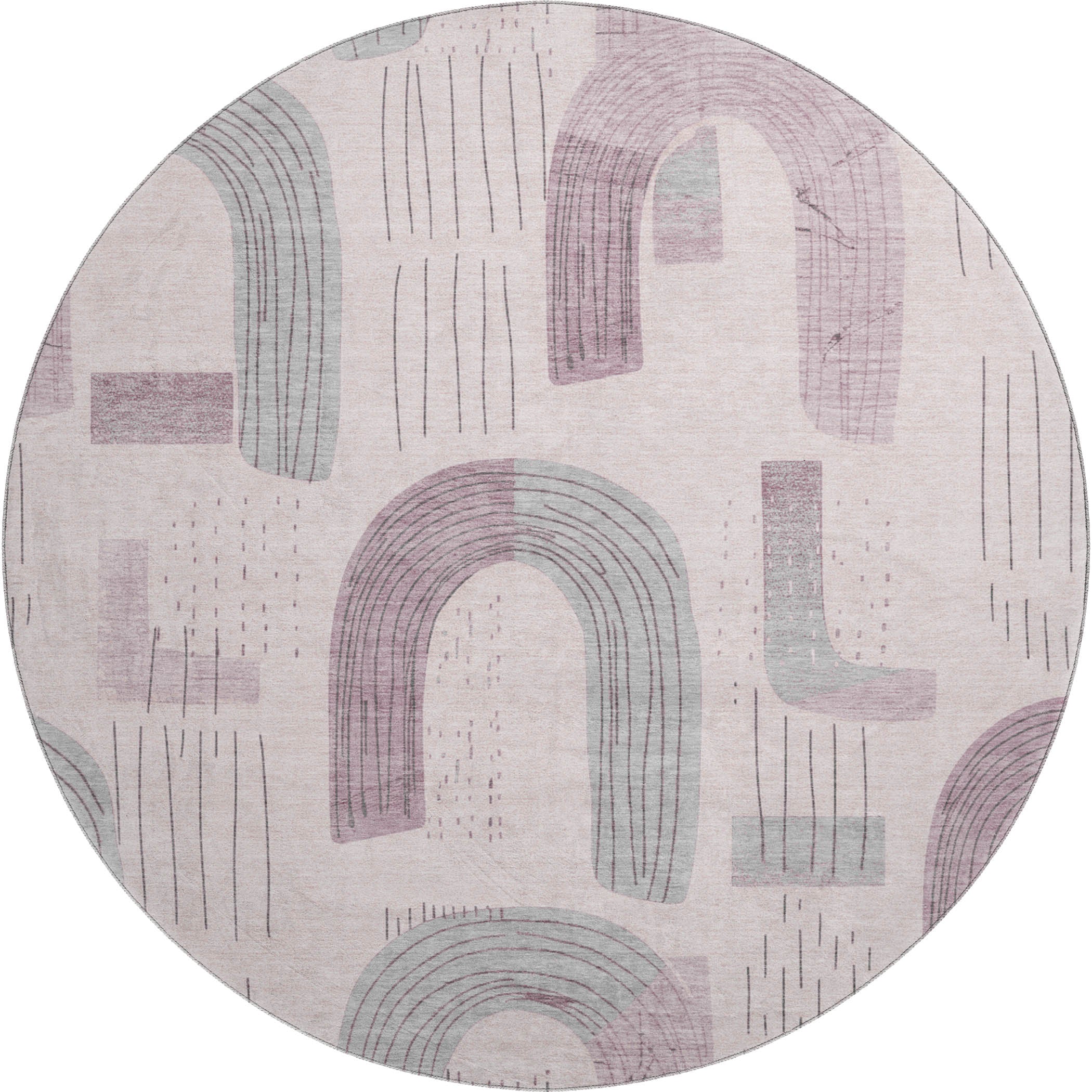 Sarajevo Machine Washable Transitional Pink Rug 8' x 8' #shape_Round