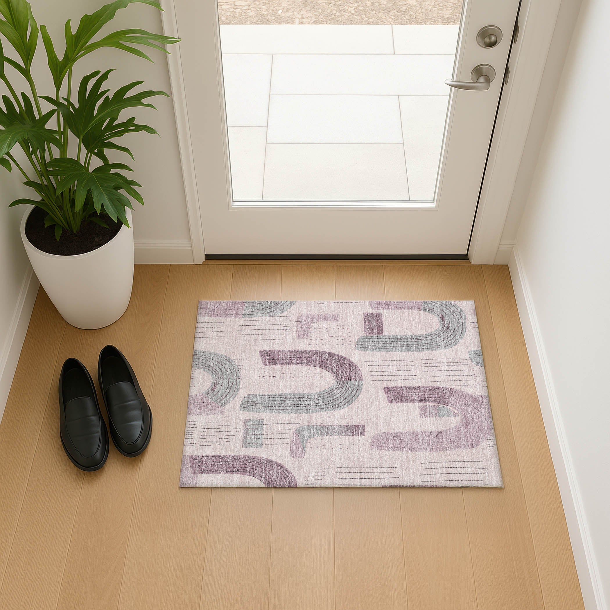 Sarajevo Machine Washable Transitional Pink Rug 1'8" x 2'6" #shape_Rectangle