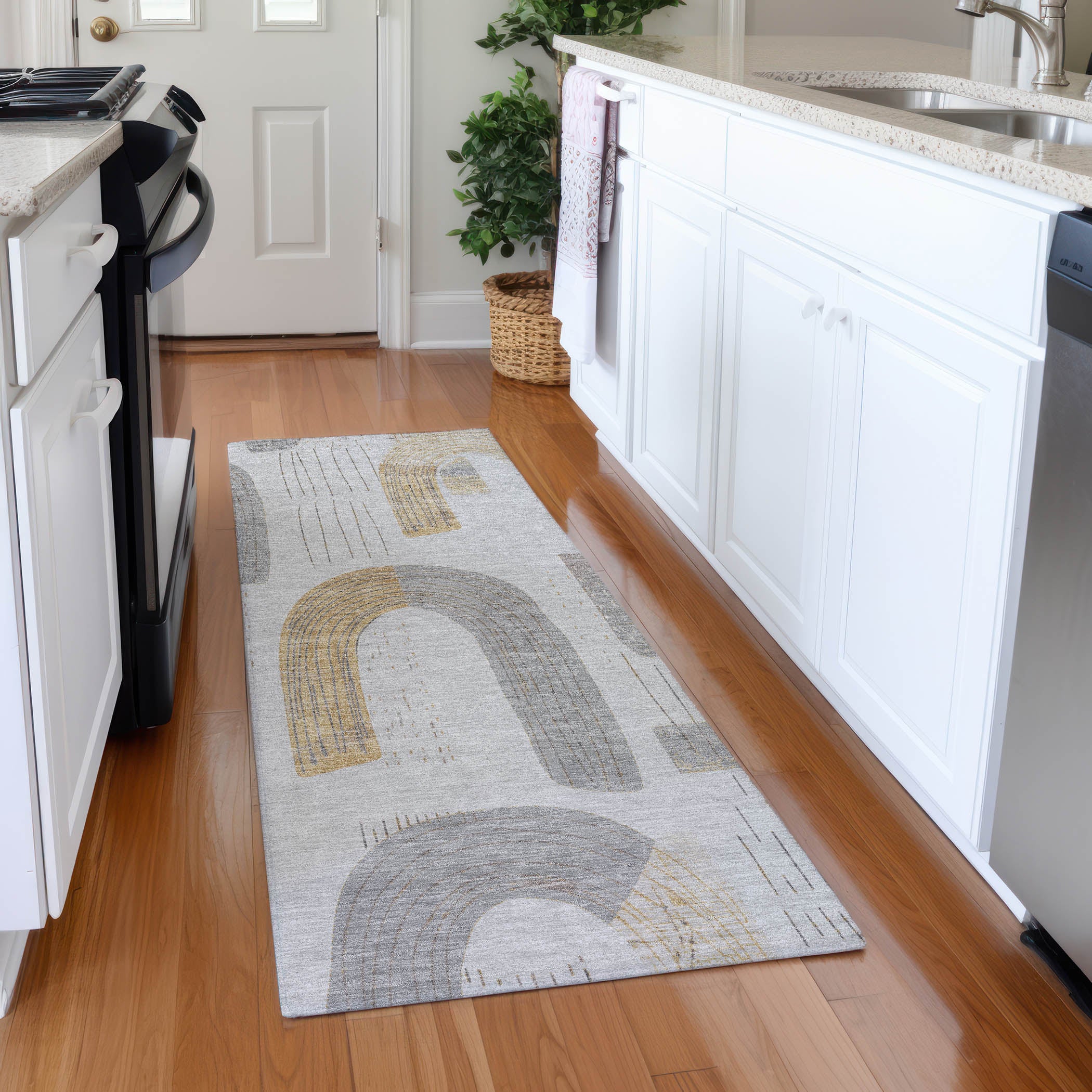 Sarajevo Machine Washable Transitional Silver Gray Rug 2'3" x 7'6" #shape_Runner