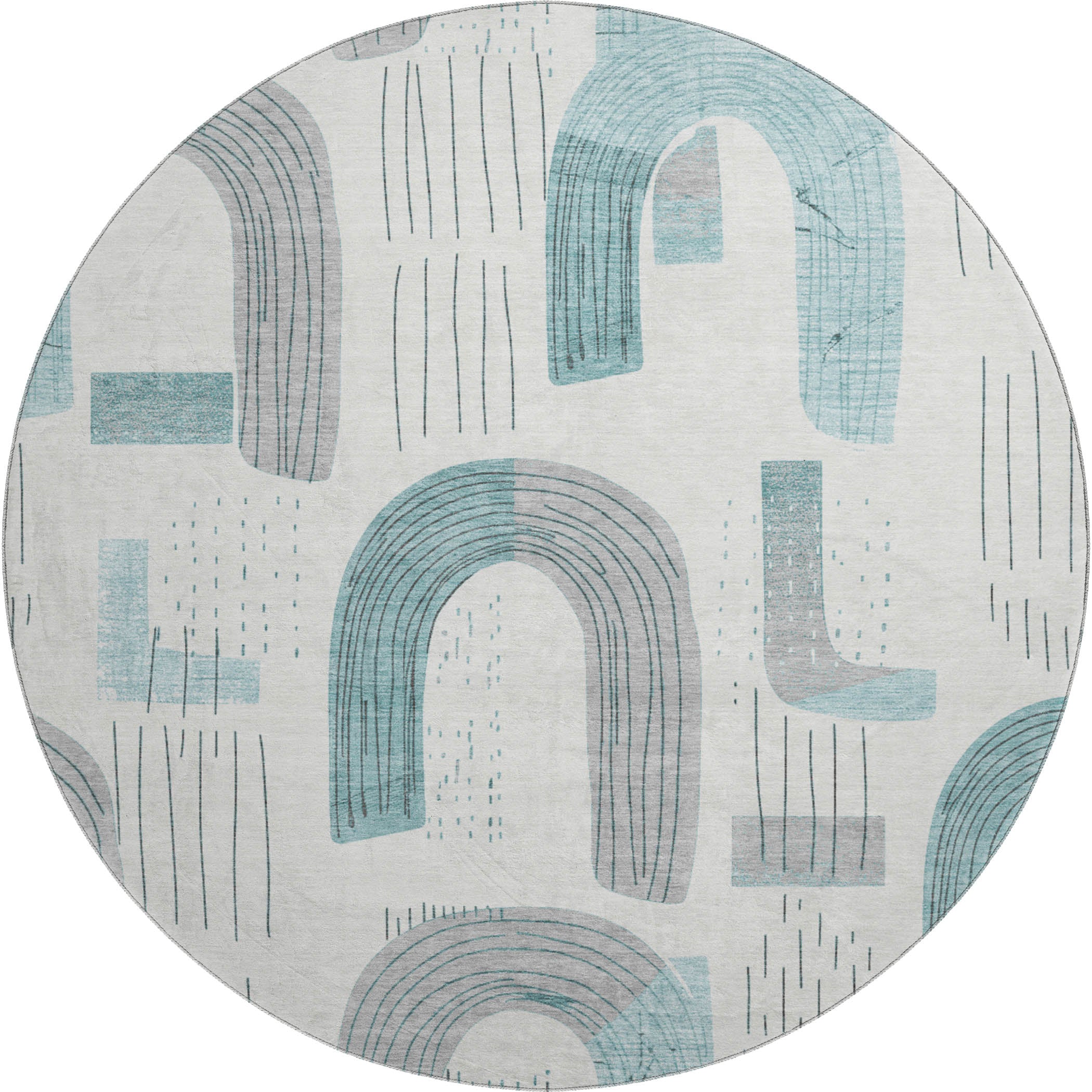 Sarajevo Machine Washable Transitional Teal Rug 8' x 8' #shape_Round