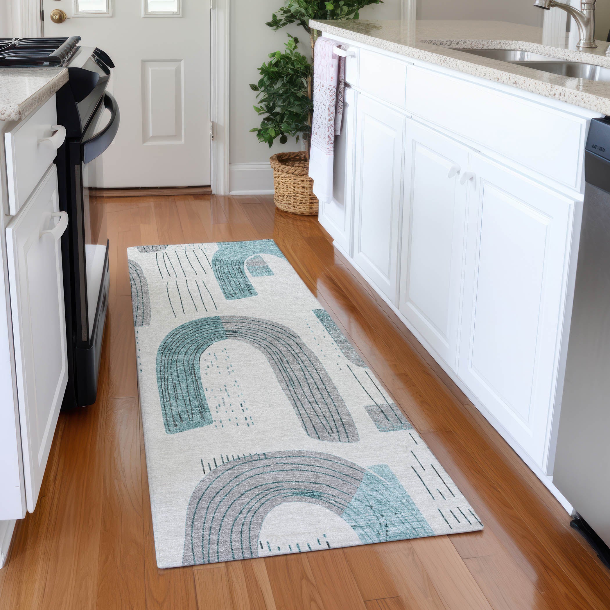 Sarajevo Machine Washable Transitional Teal Rug 2'3" x 7'6" #shape_Runner