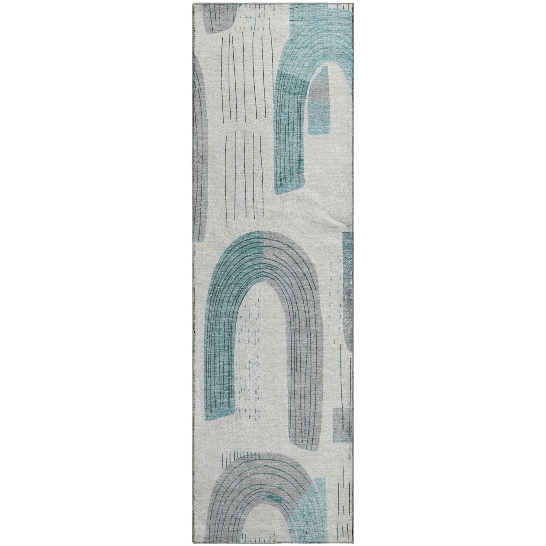 Sarajevo Machine Washable Transitional Teal Rug 2'3" x 7'6" #shape_Runner