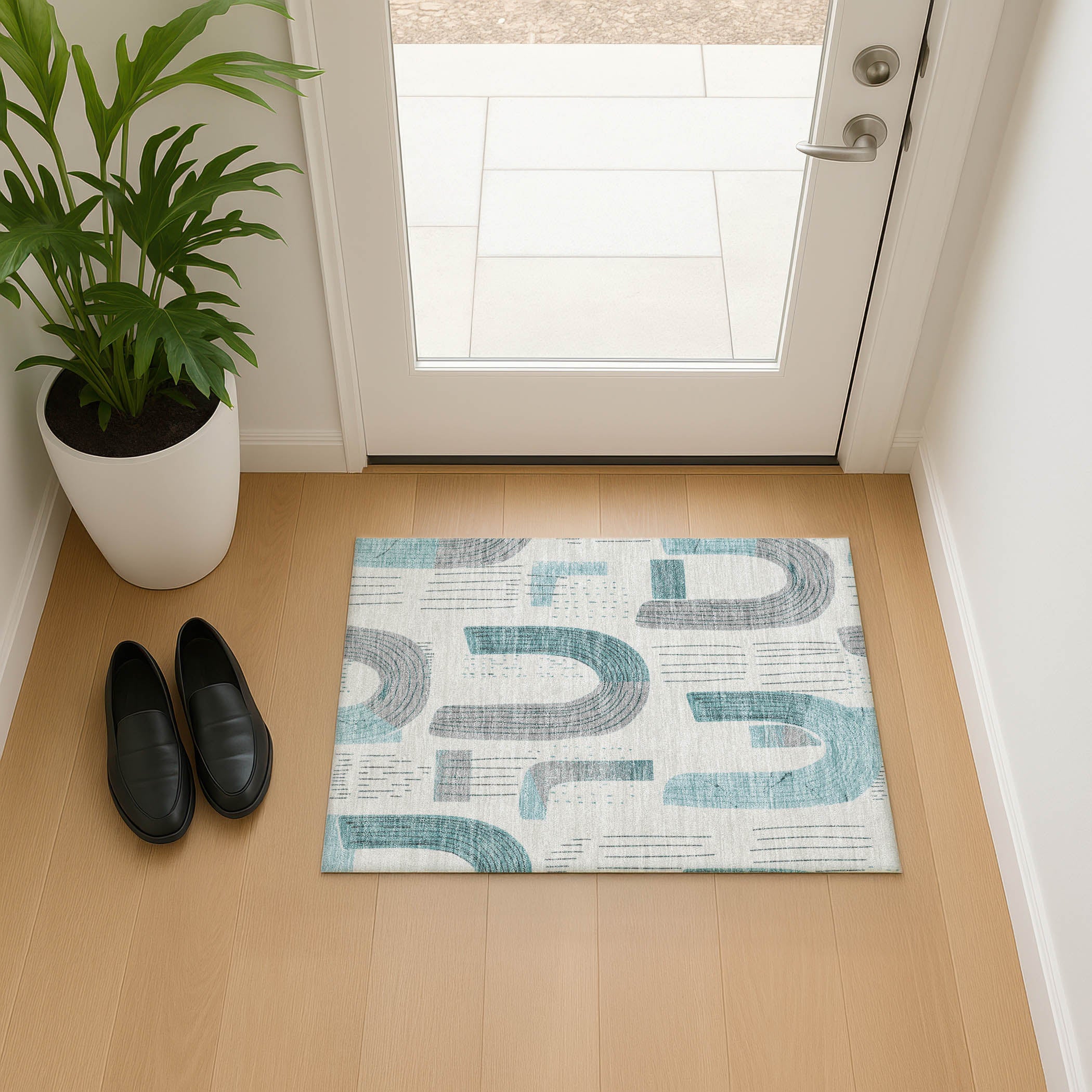 Sarajevo Machine Washable Transitional Teal Rug 1'8" x 2'6" #shape_Rectangle