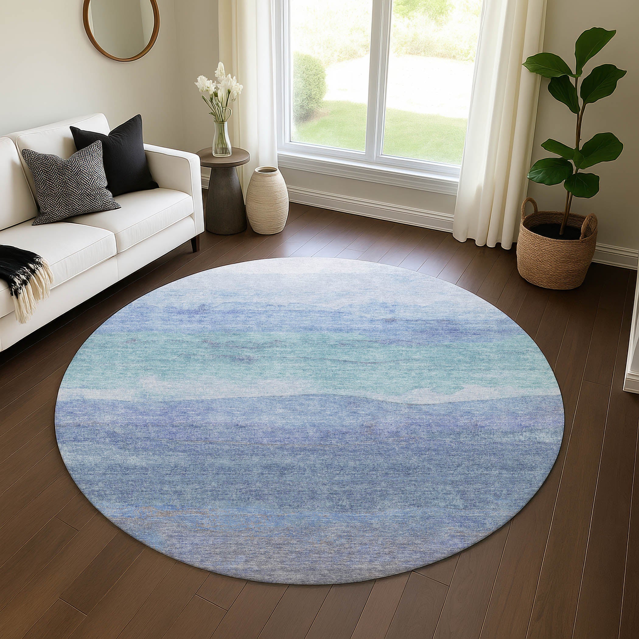 Jaipur Machine Washable Transitional Blue Rug 8' x 8' #shape_Round