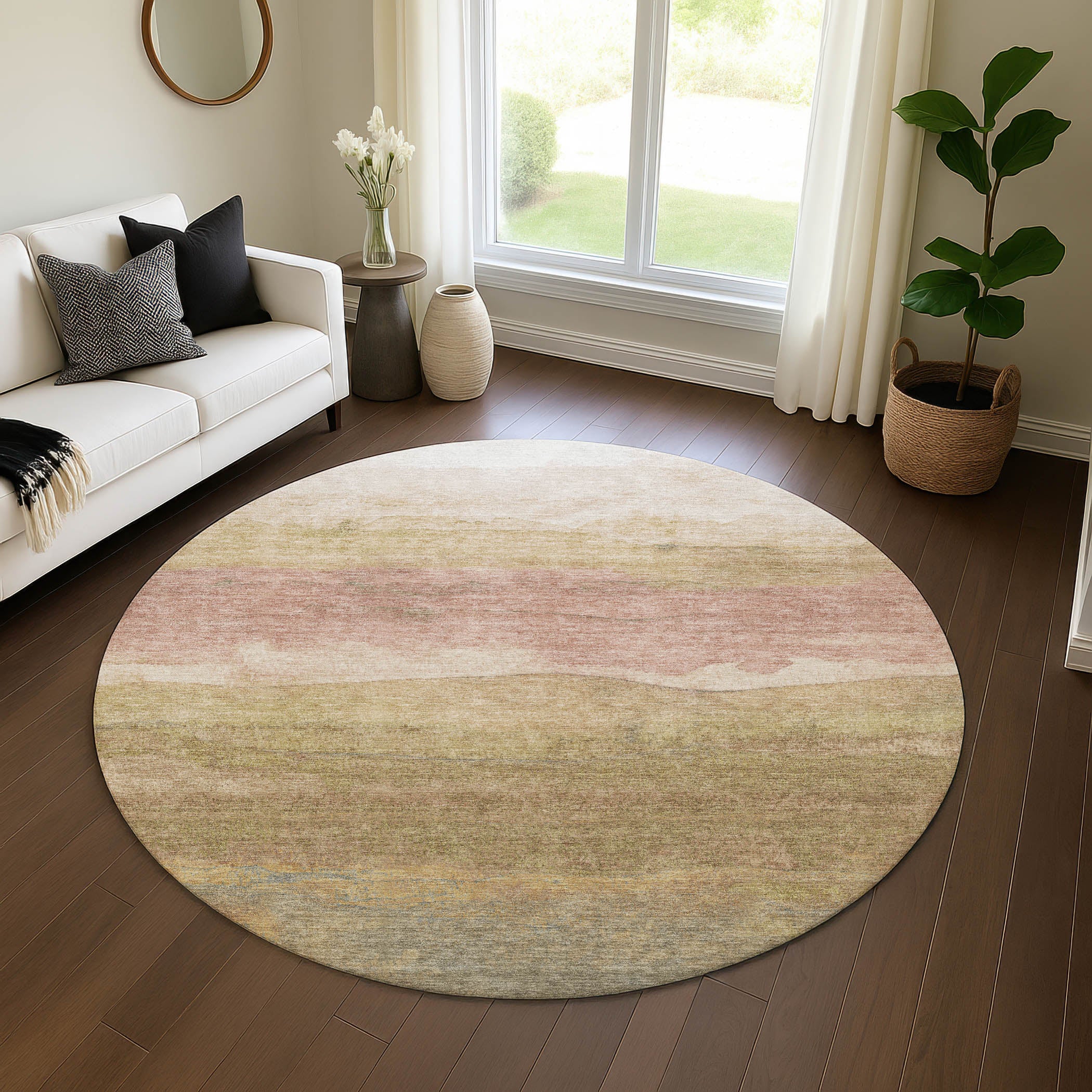 Jaipur Machine Washable Transitional Tan Brown Rug 8' x 8' #shape_Round