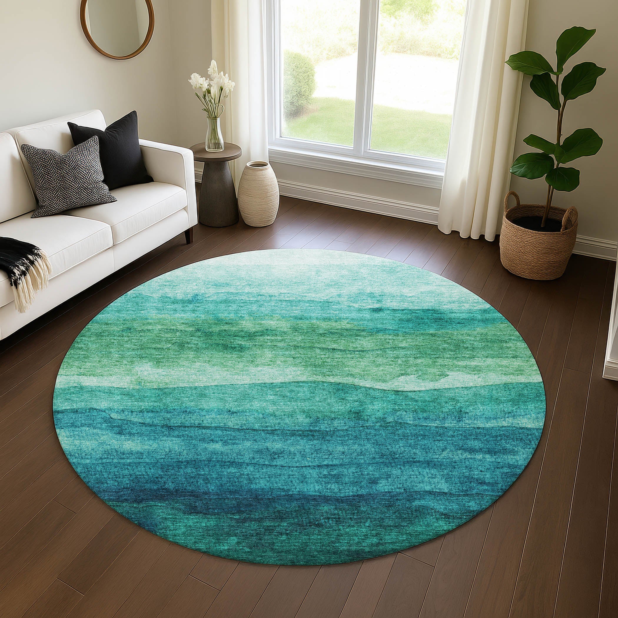 Jaipur Machine Washable Transitional Teal Rug 8' x 8' #shape_Round