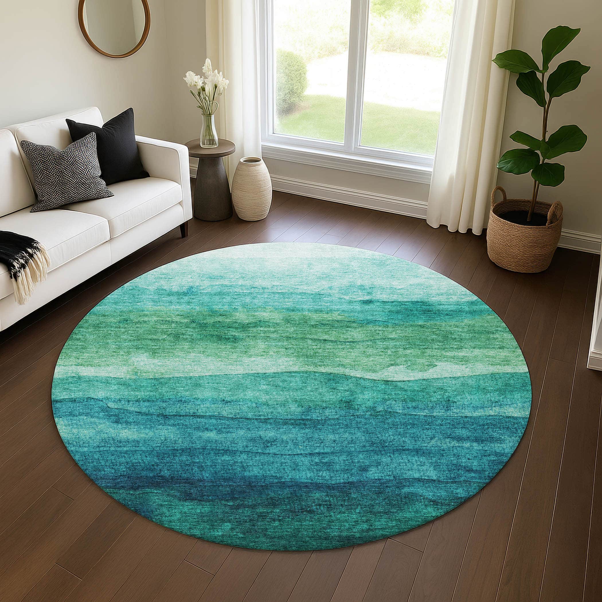 Jaipur Machine Washable Transitional Teal Rug 8' x 8' #shape_Round