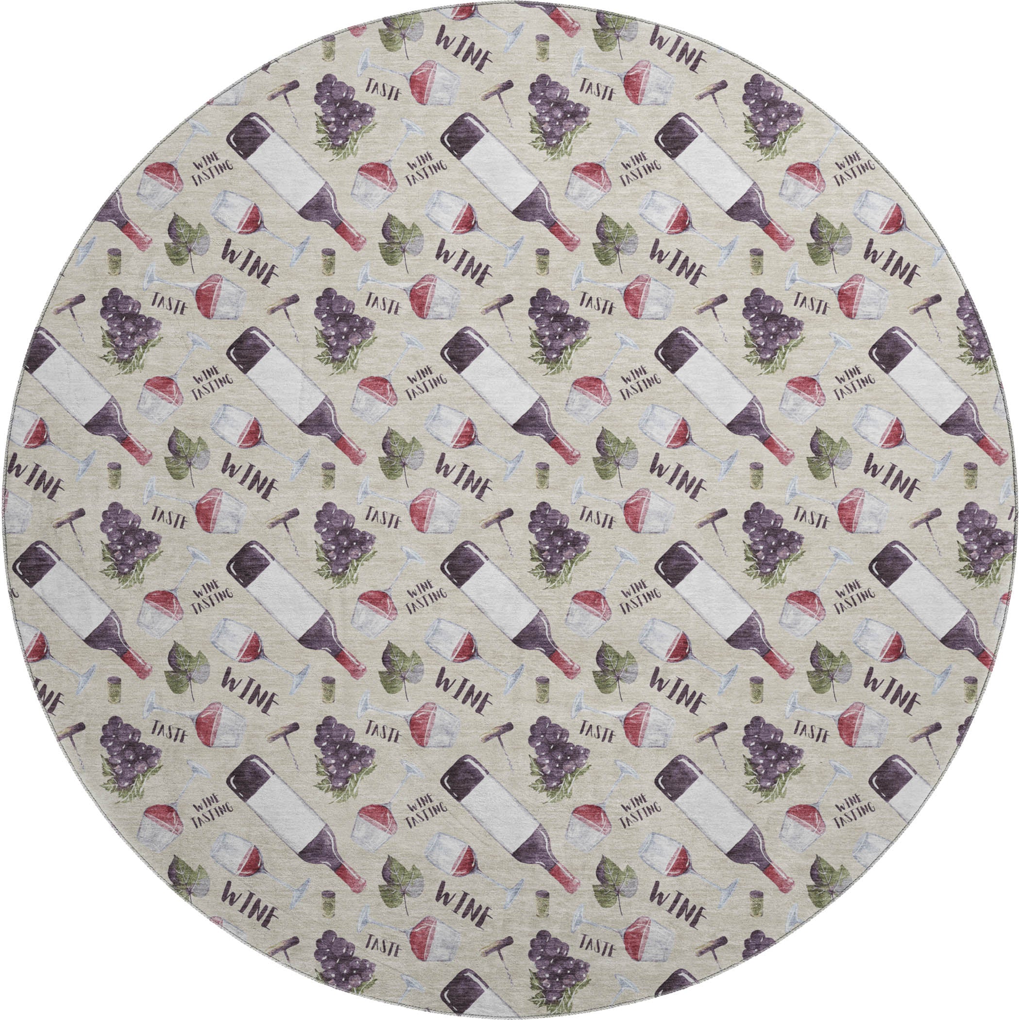 Bergen Machine Washable Kitchen Ivory Rug 8' x 8' #shape_Round