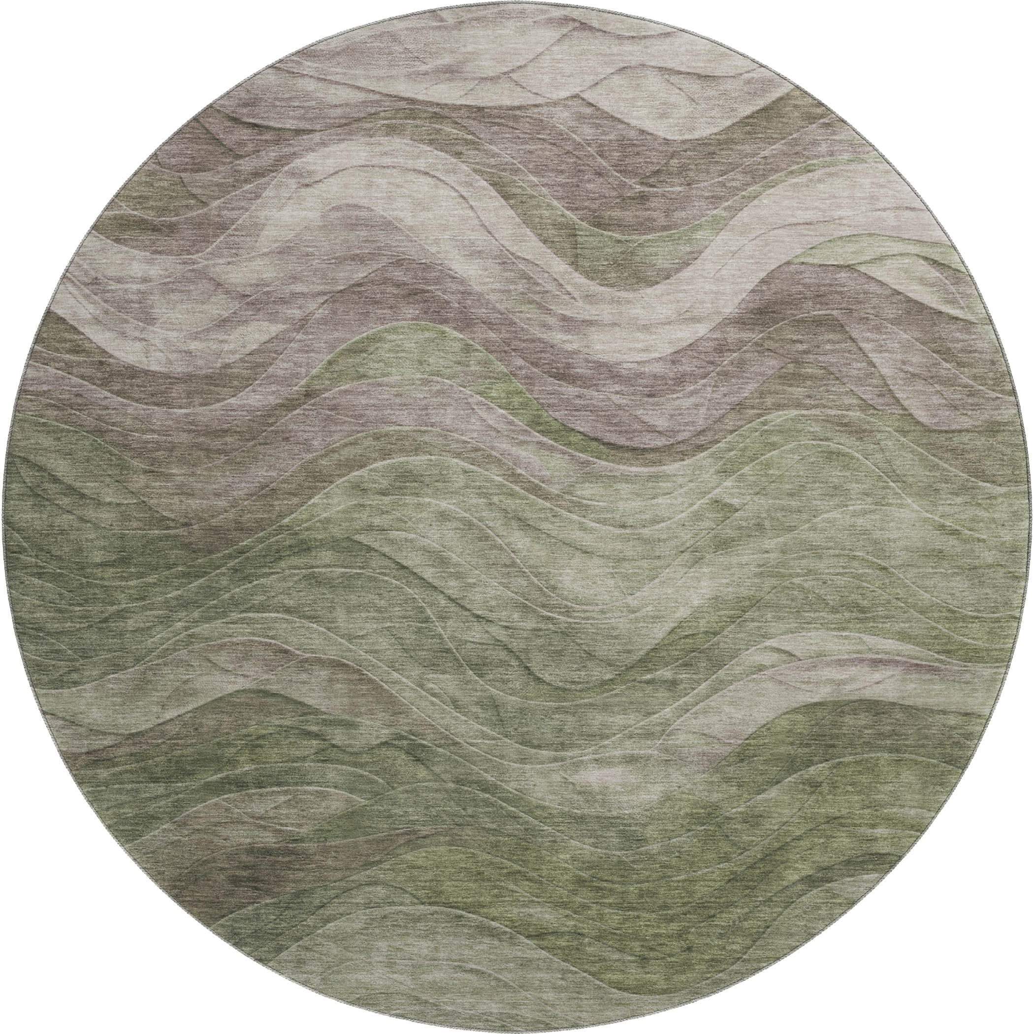 Hoi An Machine Washable Transitional Green Rug 8' x 8' #shape_Round