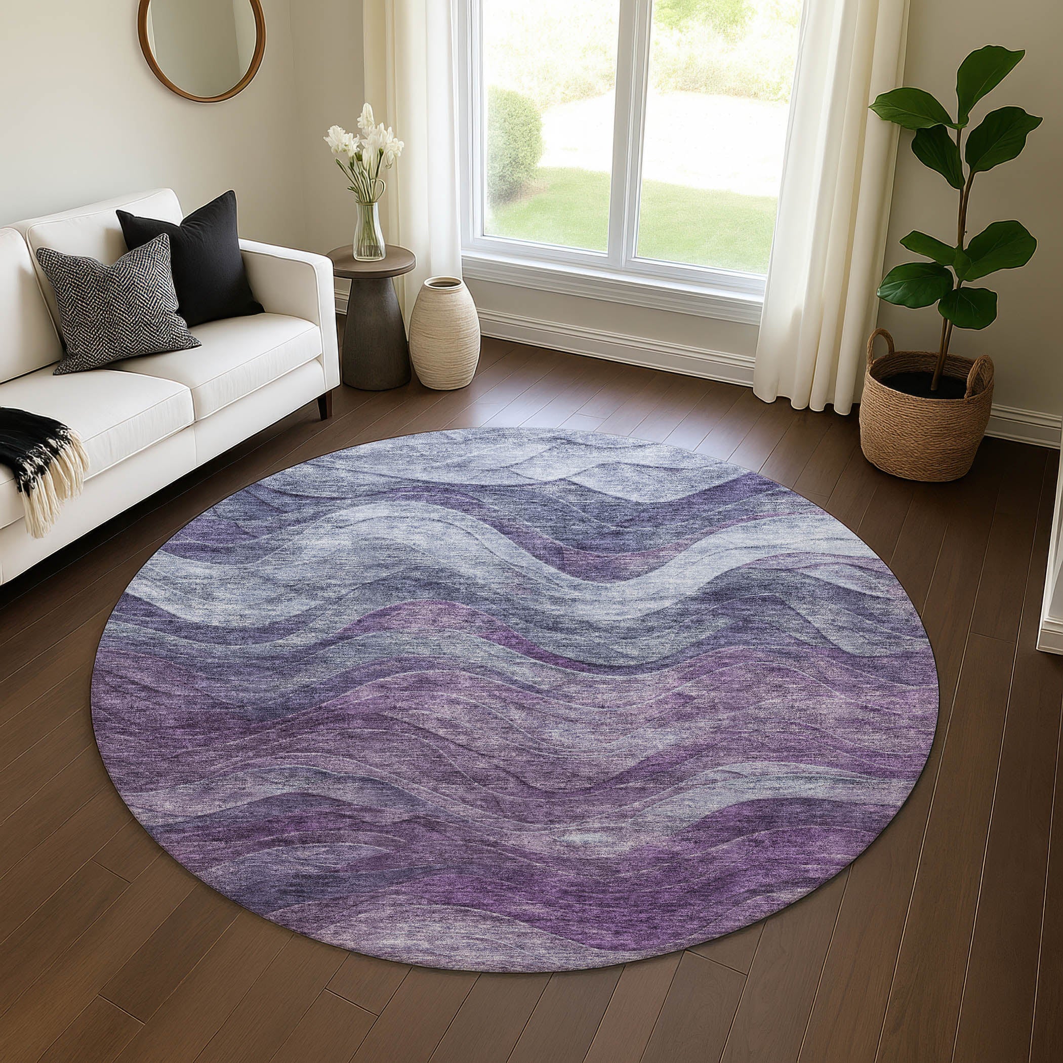Hoi An Machine Washable Transitional Purple Rug 8' x 8' #shape_Round