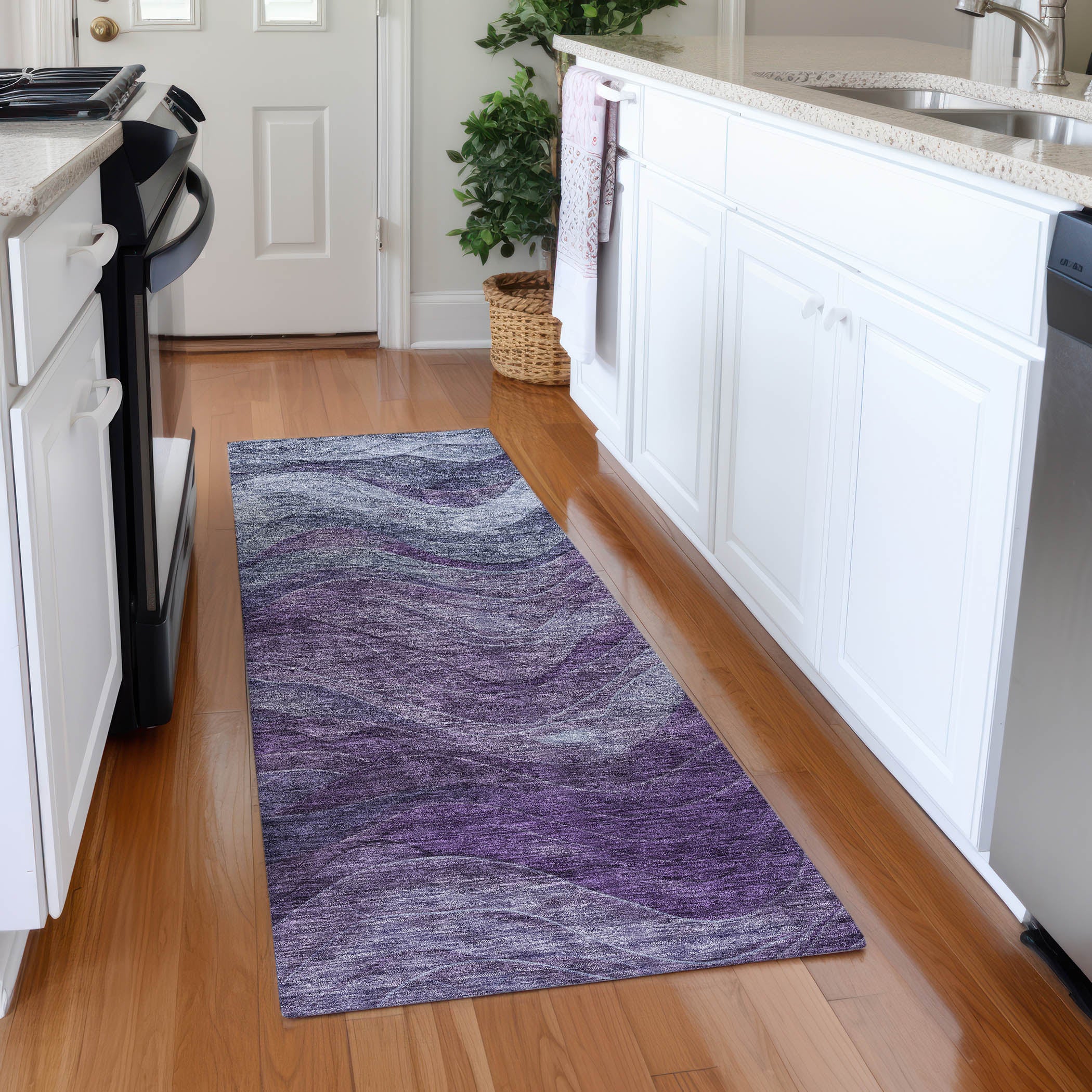 Hoi An Machine Washable Transitional Purple Rug 2'3" x 7'6" #shape_Runner