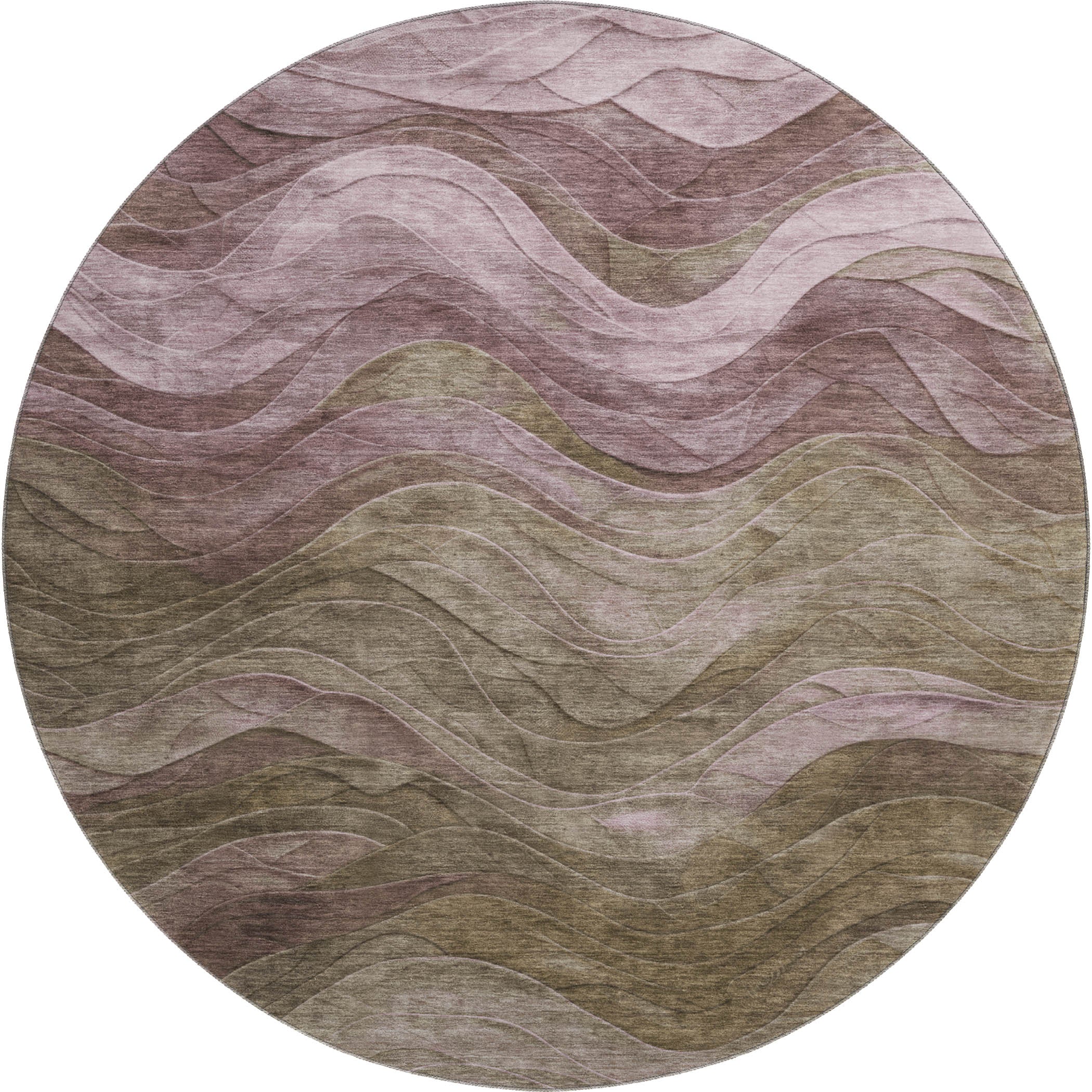 Hoi An Machine Washable Transitional Taupe Brown Rug 8' x 8' #shape_Round