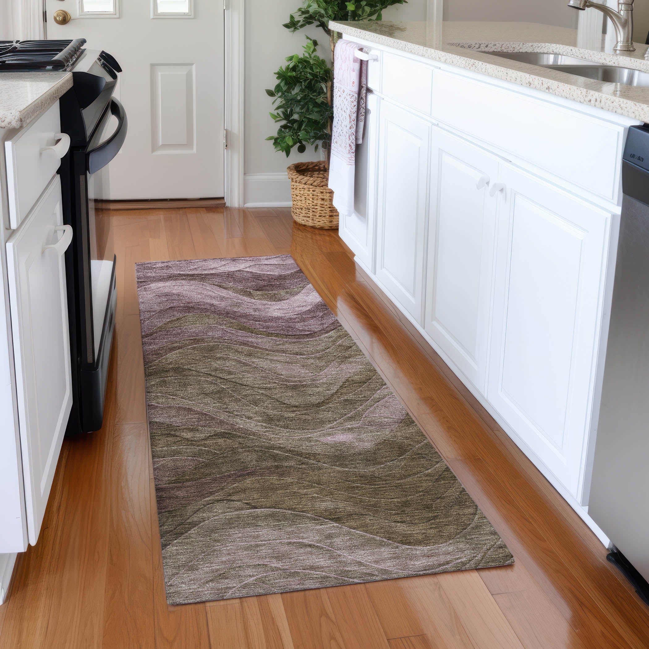 Hoi An Machine Washable Transitional Taupe Brown Rug 2'3" x 7'6" #shape_Runner
