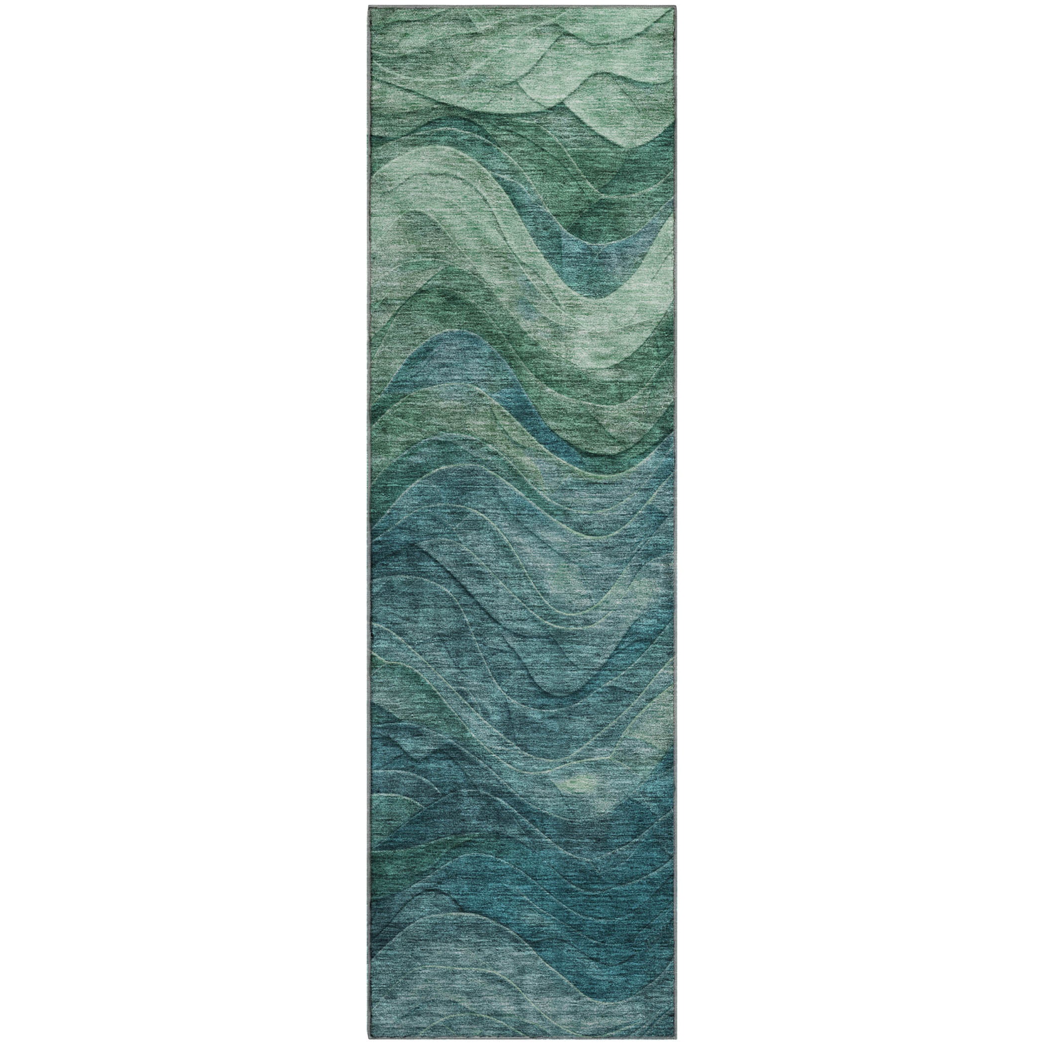 Hoi An Machine Washable Transitional Teal Rug 2'3" x 7'6" #shape_Runner