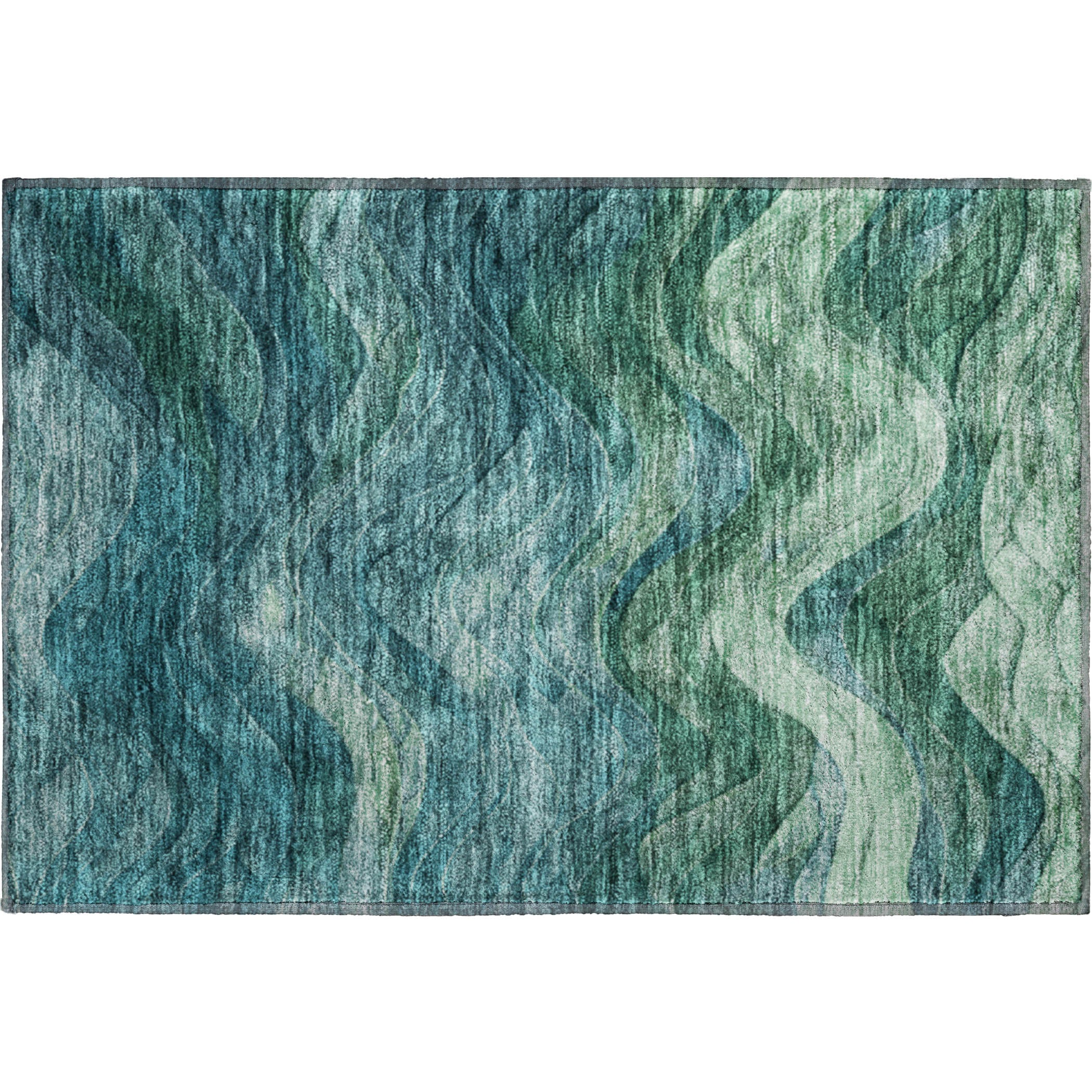 Hoi An Machine Washable Transitional Teal Rug 1'8" x 2'6" #shape_Rectangle