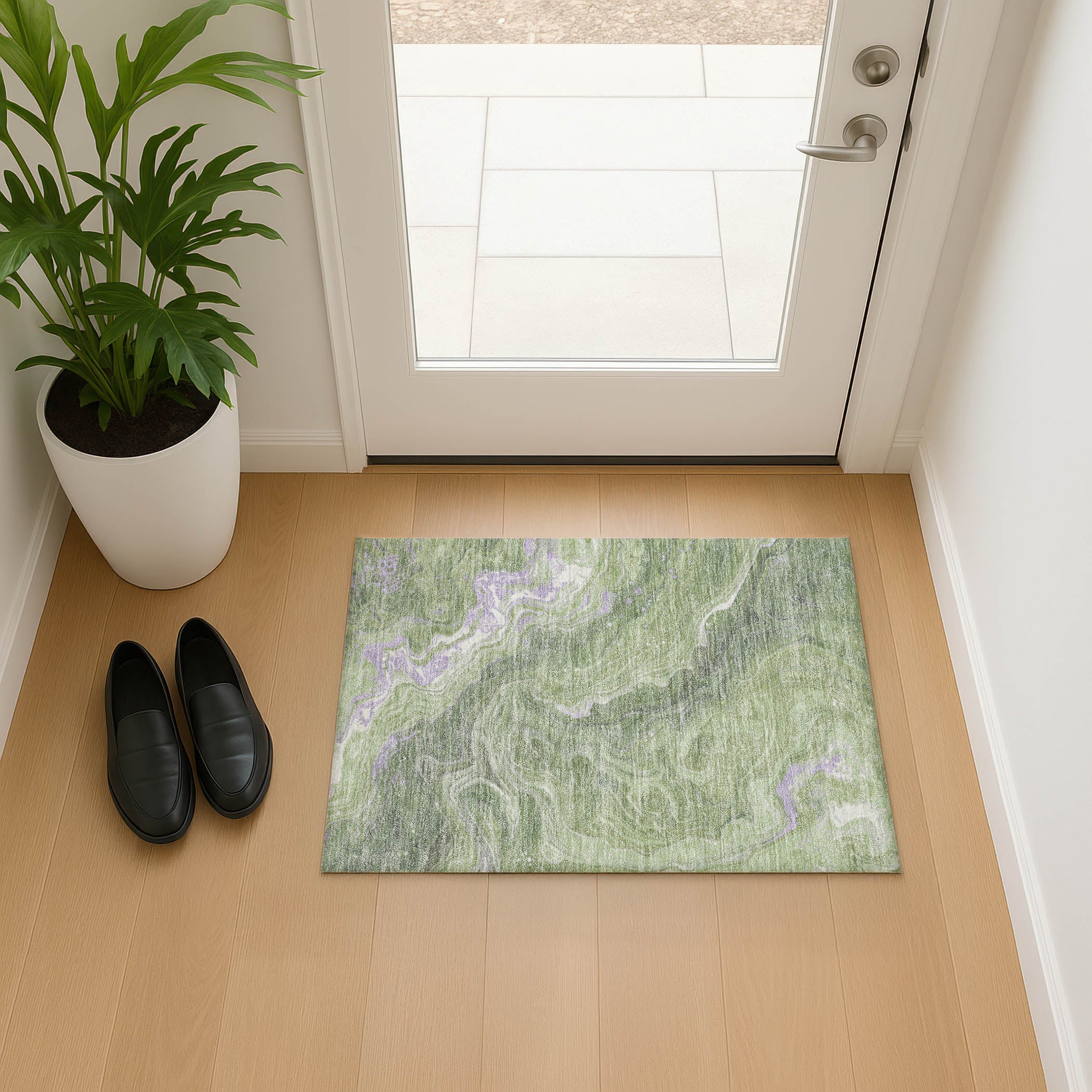 Lima Machine Washable Transitional Aloe Green Rug 1'8" x 2'6" #shape_Rectangle