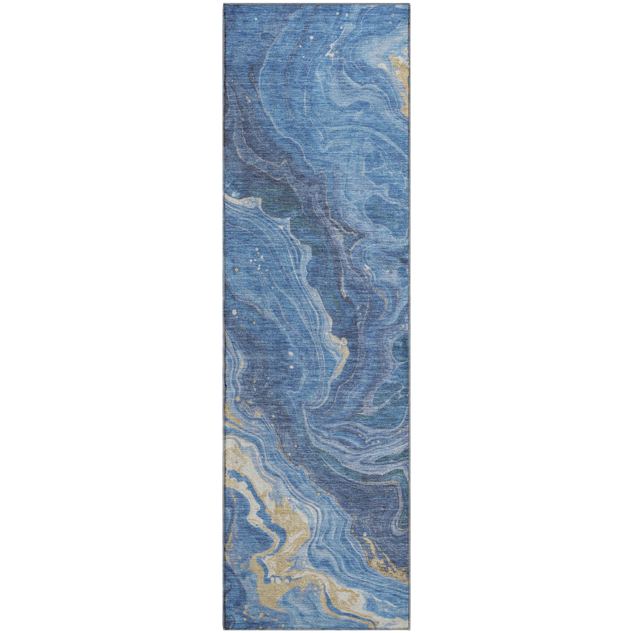 Lima Machine Washable Transitional Blue Rug 2'3" x 7'6" #shape_Runner