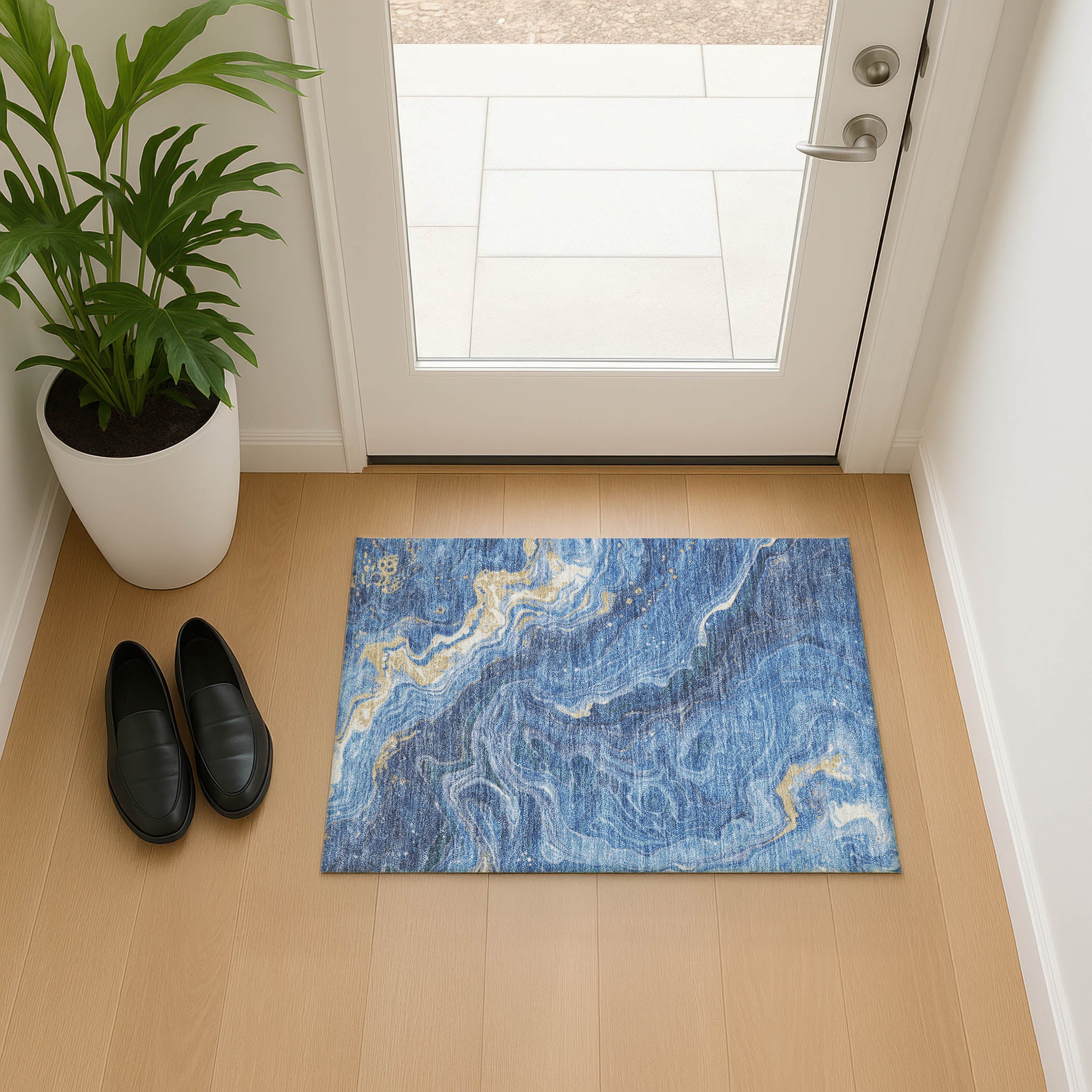Lima Machine Washable Transitional Blue Rug 1'8" x 2'6" #shape_Rectangle