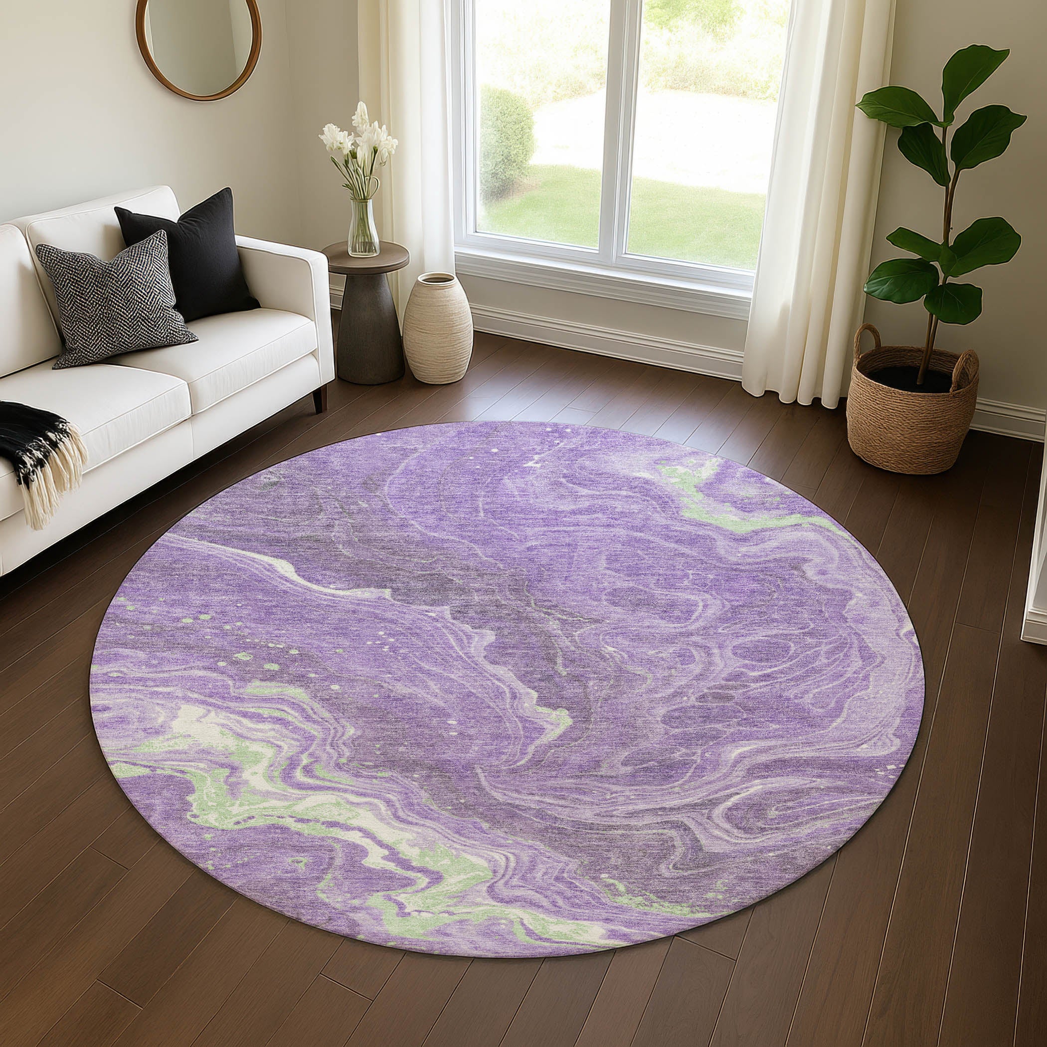 Lima Machine Washable Transitional Purple Rug 8' x 8' #shape_Round