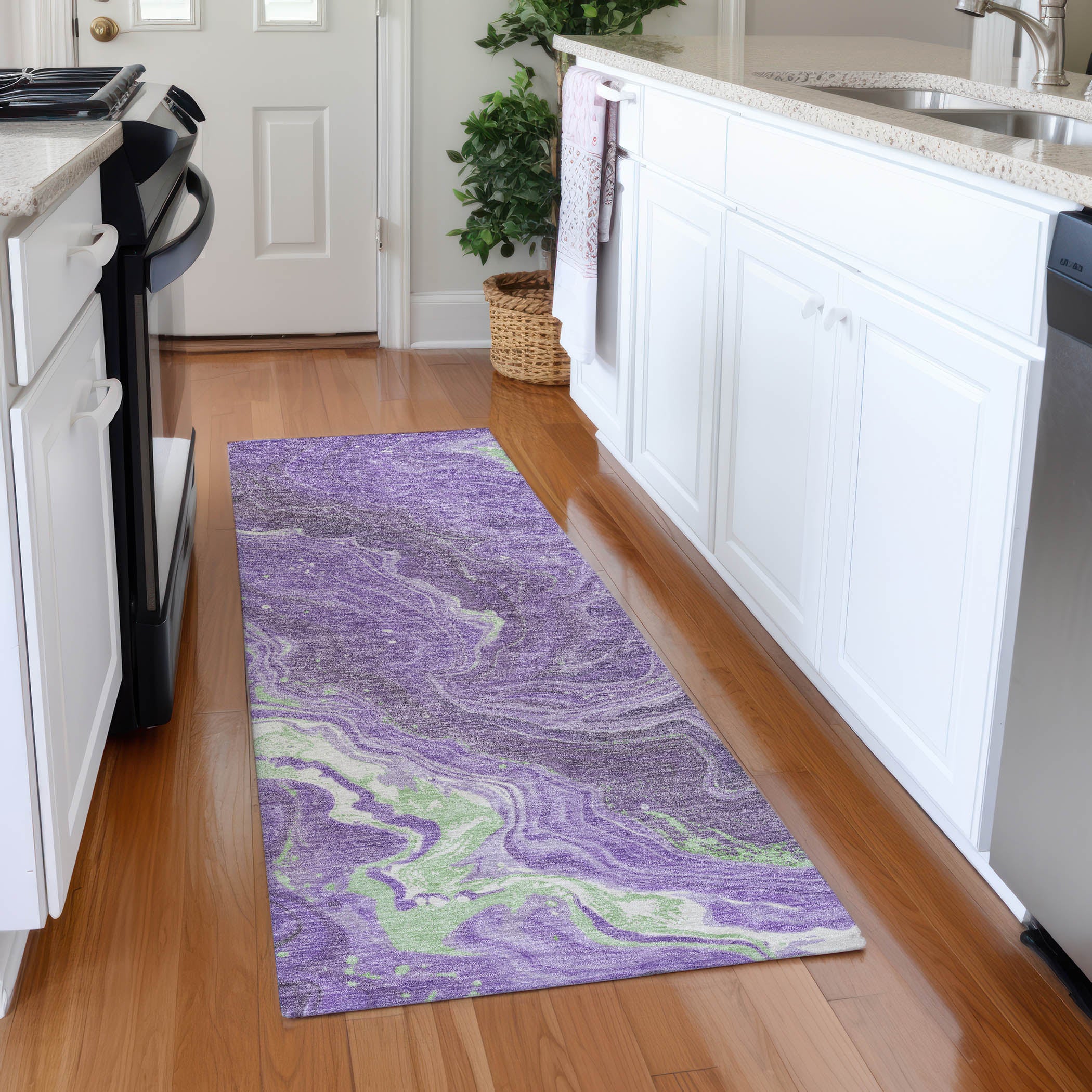 Lima Machine Washable Transitional Purple Rug 2'3" x 7'6" #shape_Runner