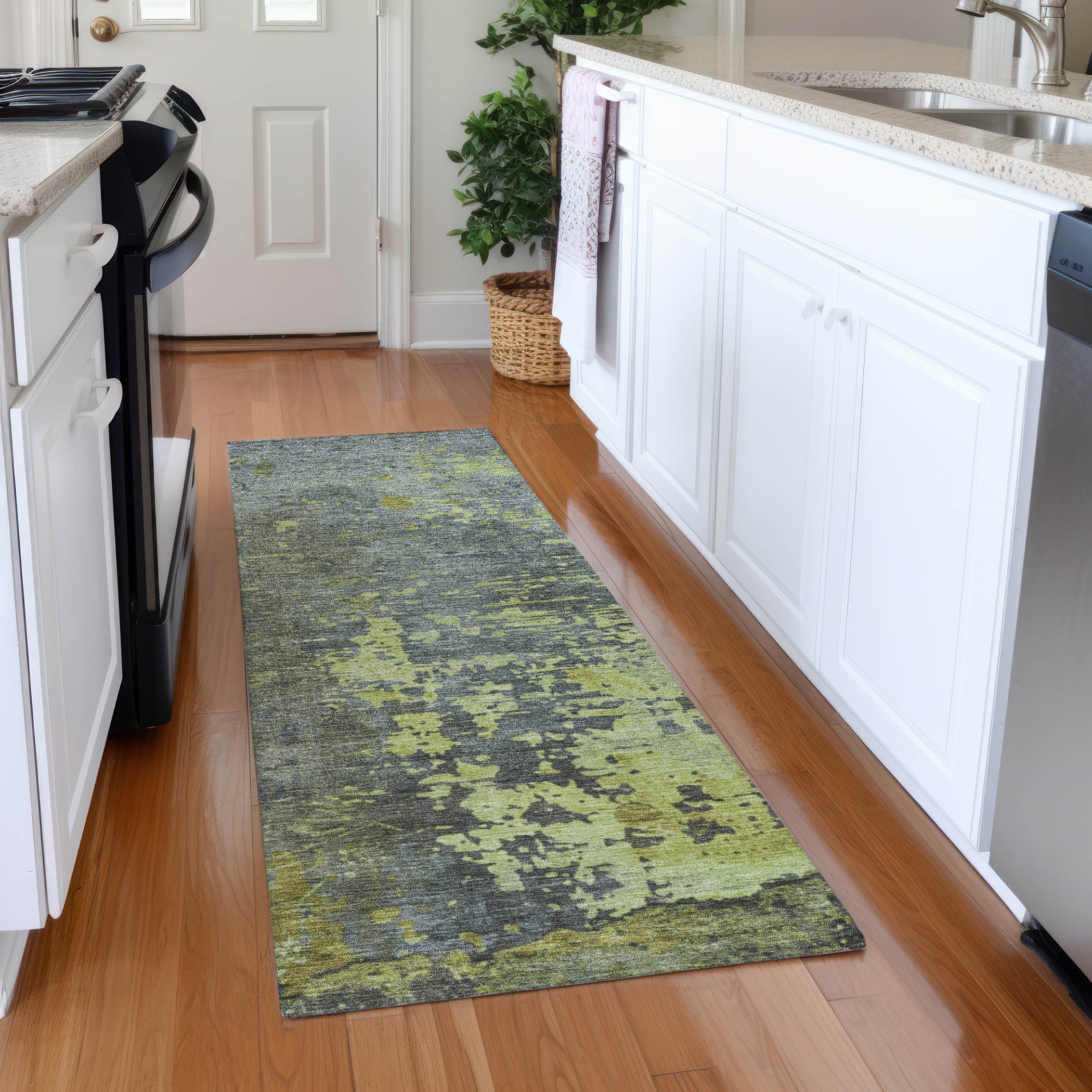 Chiang Mai Machine Washable Transitional Cactus Green Rug 2'3" x 7'6" #shape_Runner