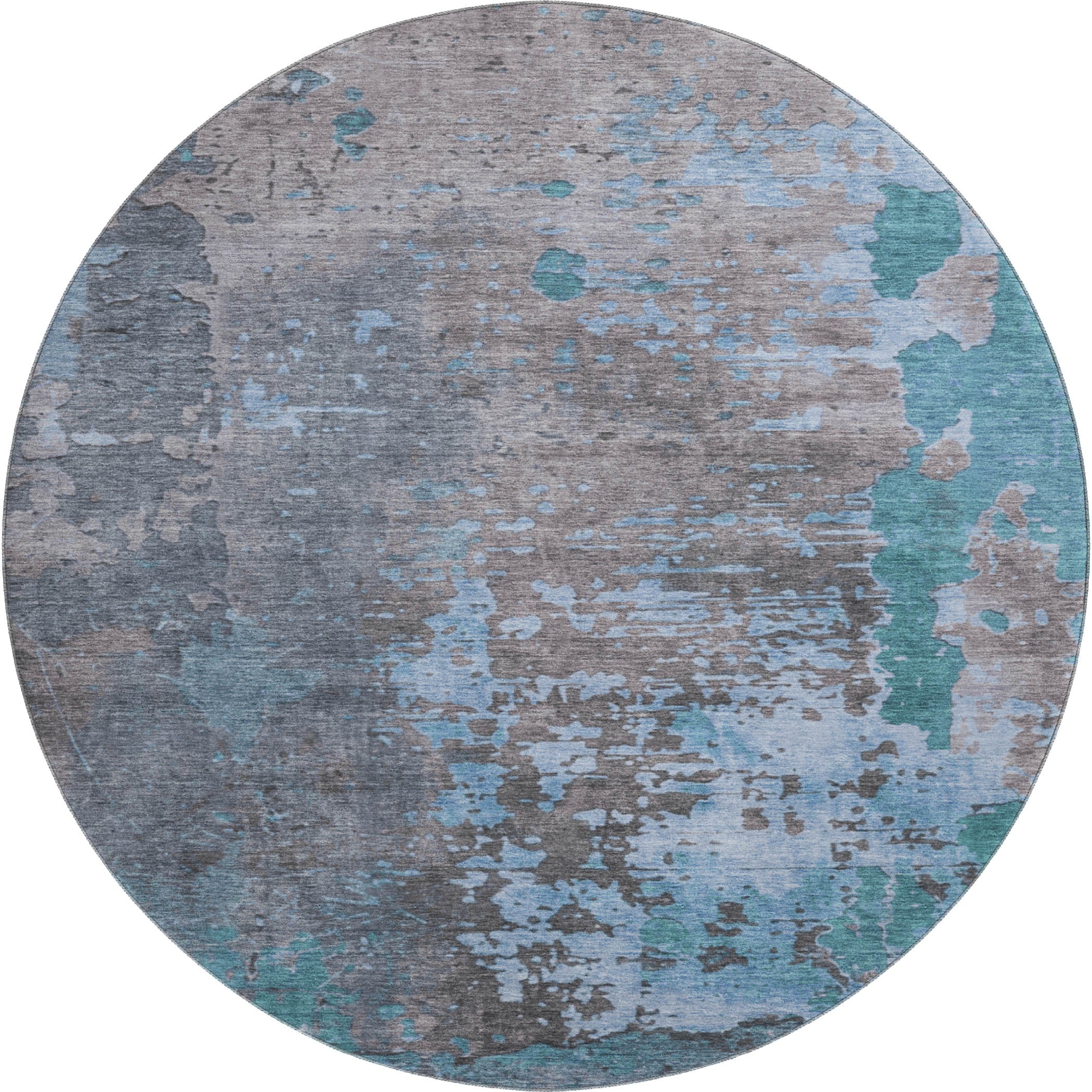 Chiang Mai Machine Washable Transitional Teal Rug 8' x 8' #shape_Round