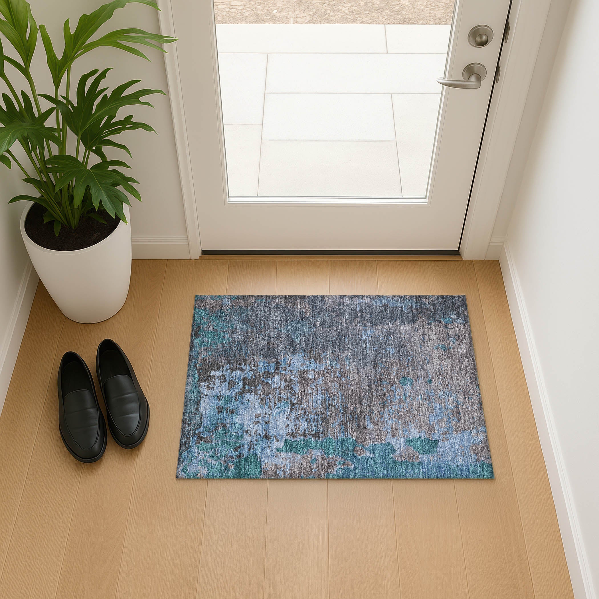 Chiang Mai Machine Washable Transitional Teal Rug 1'8" x 2'6" #shape_Rectangle