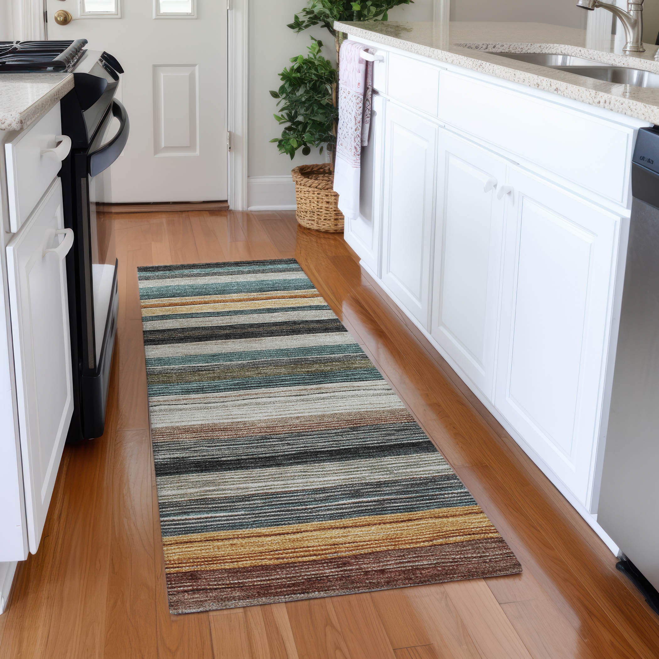 Baku Machine Washable Transitional Beige Brown Rug 2'3" x 7'6" #shape_Runner