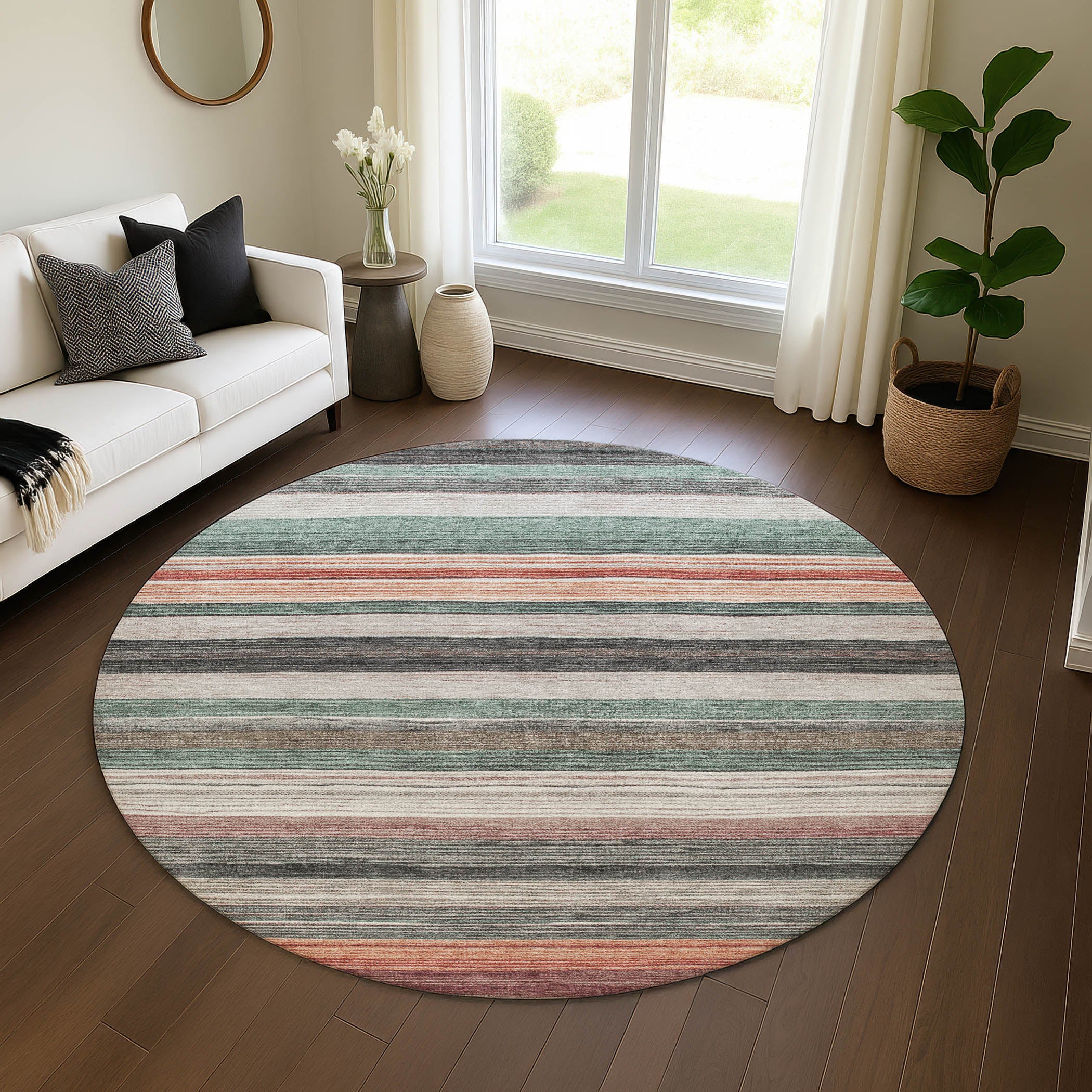 Baku Machine Washable Transitional Seafoam Blue Rug 8' x 8' #shape_Round