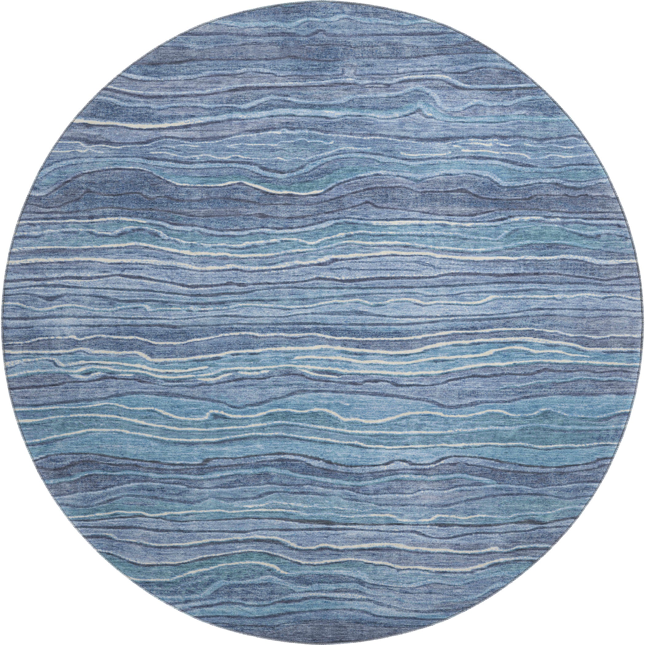 Lisbon Machine Washable Transitional Blue Rug 8' x 8' #shape_Round