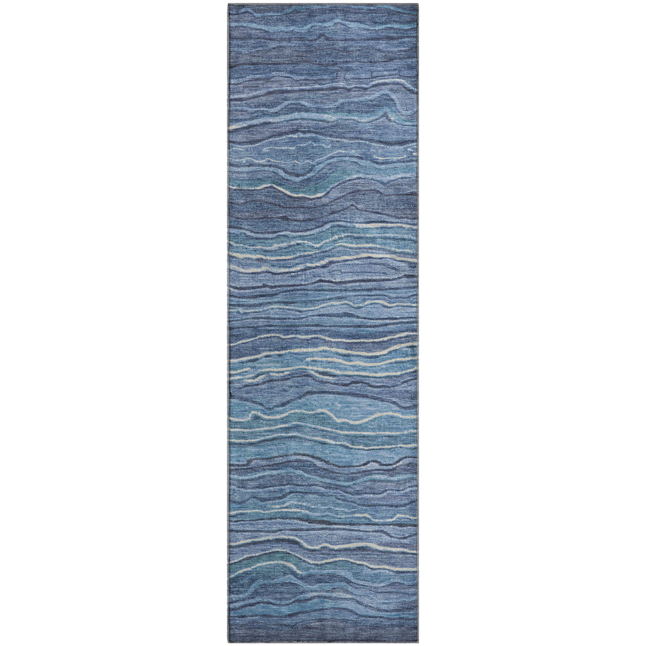 Lisbon Machine Washable Transitional Blue Rug 2'3" x 7'6" #shape_Runner