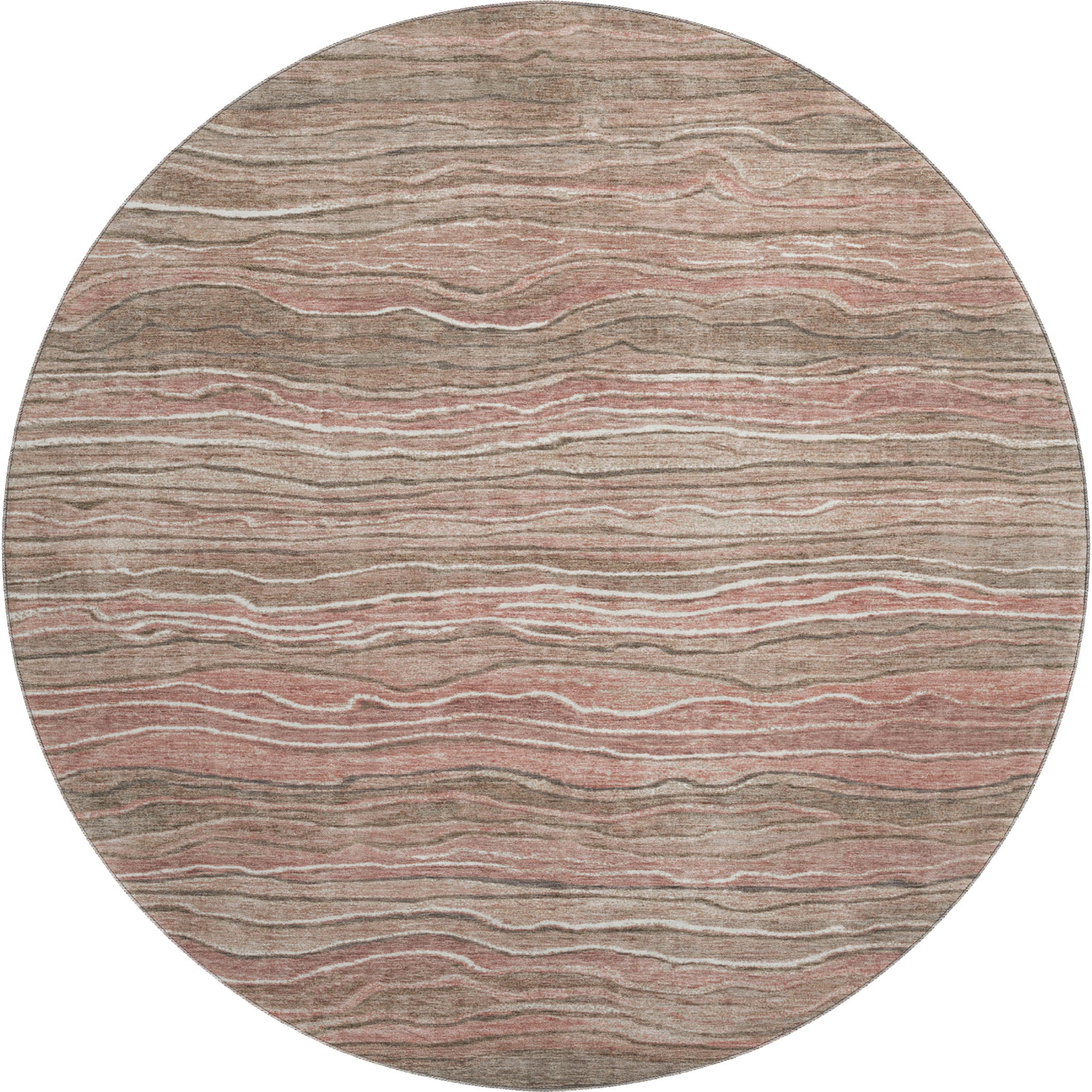 Lisbon Machine Washable Transitional Mocha Brown Rug 8' x 8' #shape_Round