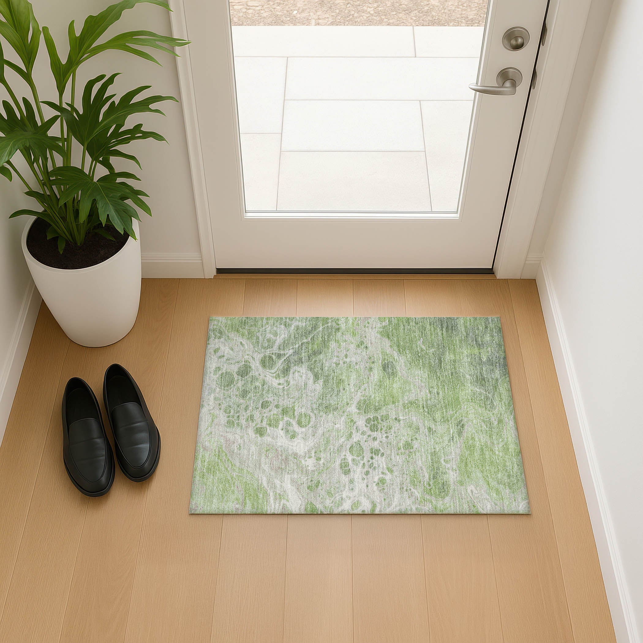 Bruges Machine Washable Transitional Aloe Green Rug 1'8" x 2'6" #shape_Rectangle