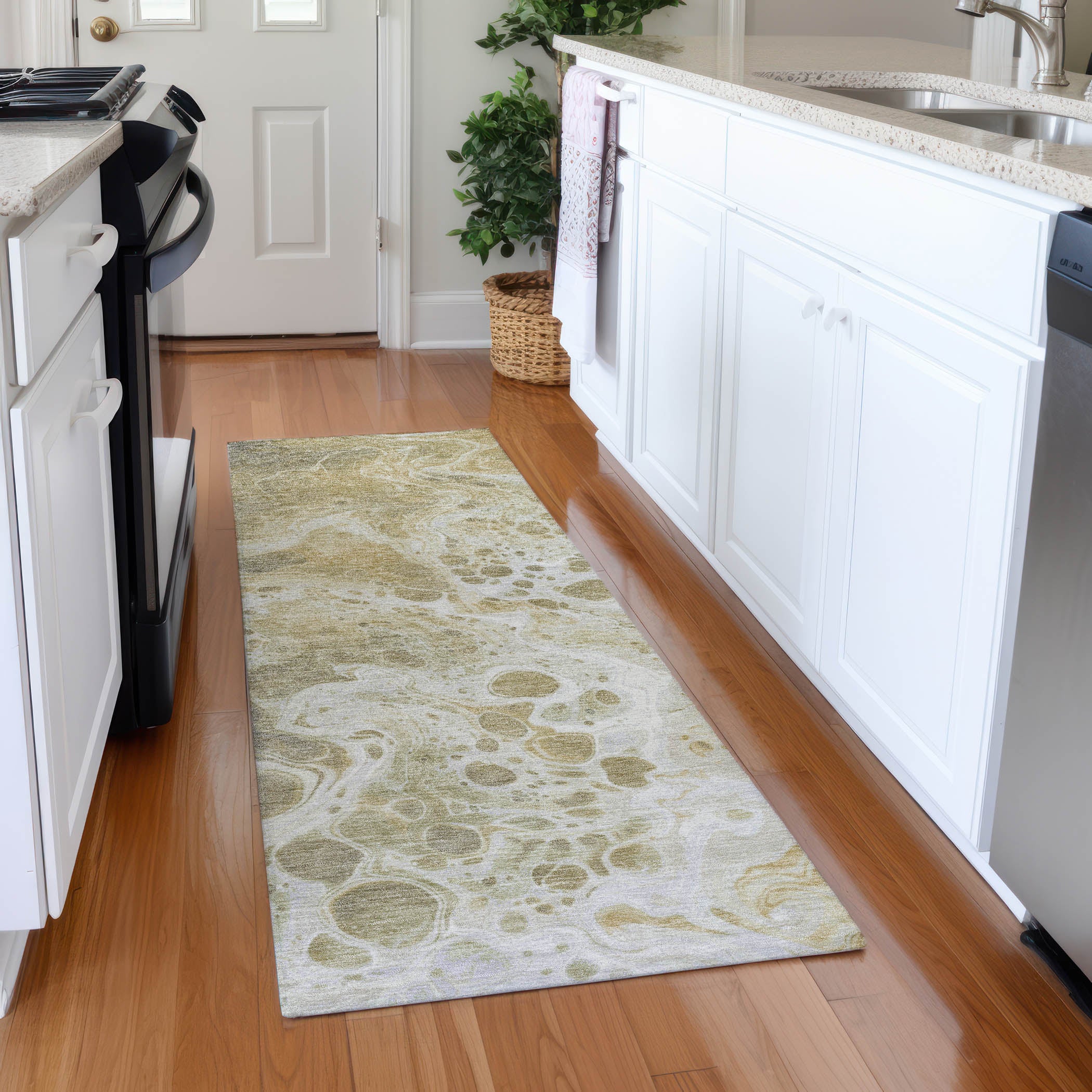 Bruges Machine Washable Transitional Gold Rug 2'3" x 7'6" #shape_Runner