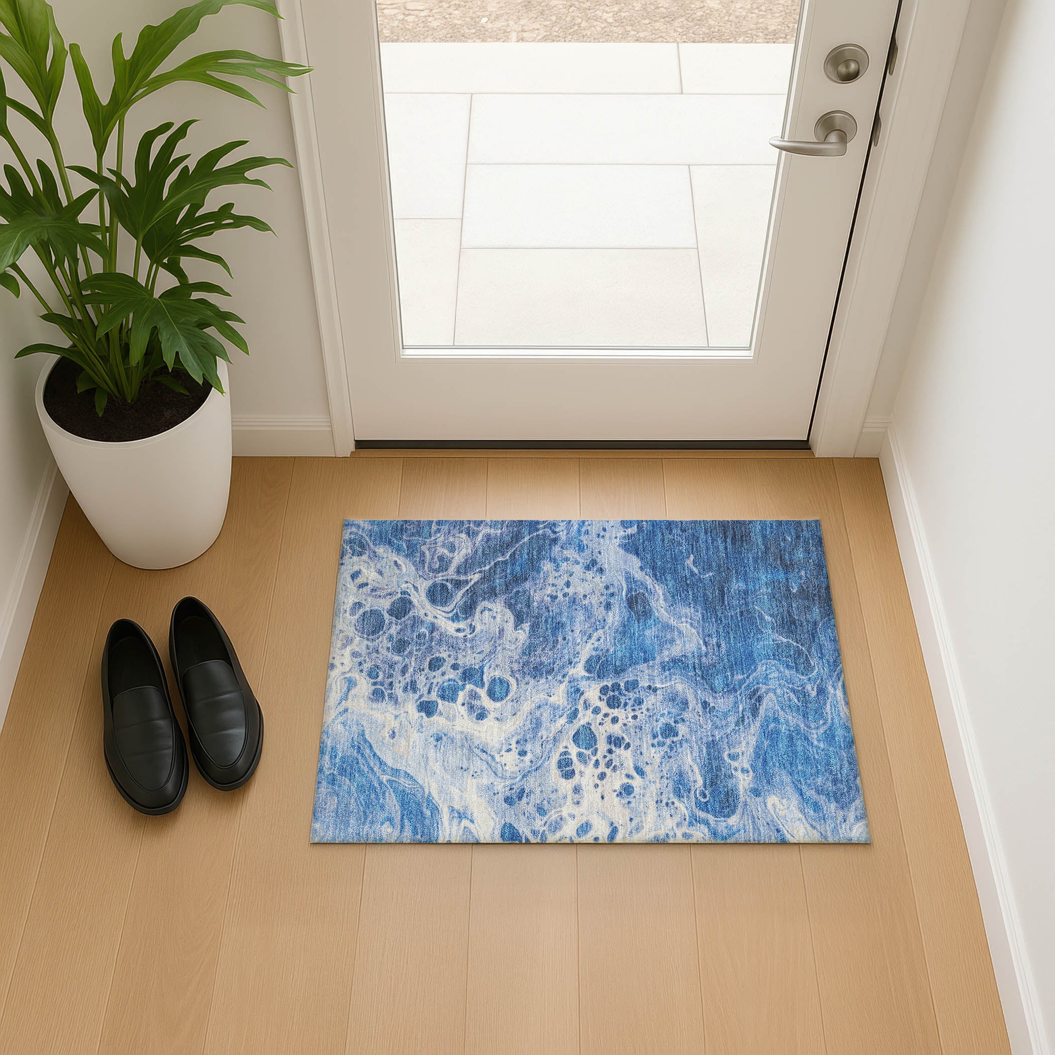 Bruges Machine Washable Transitional Navy Blue Rug 1'8" x 2'6" #shape_Rectangle