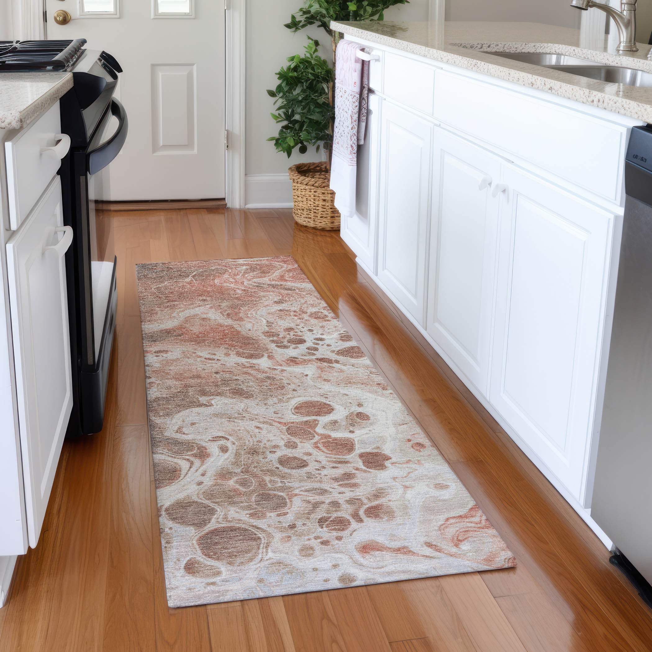 Bruges Machine Washable Transitional Paprika Orange Rug 2'3" x 7'6" #shape_Runner