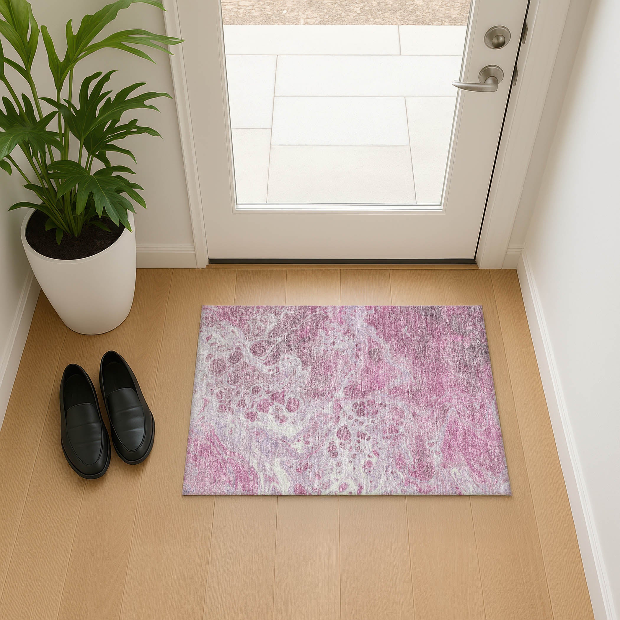 Bruges Machine Washable Transitional Pink Rug 1'8" x 2'6" #shape_Rectangle