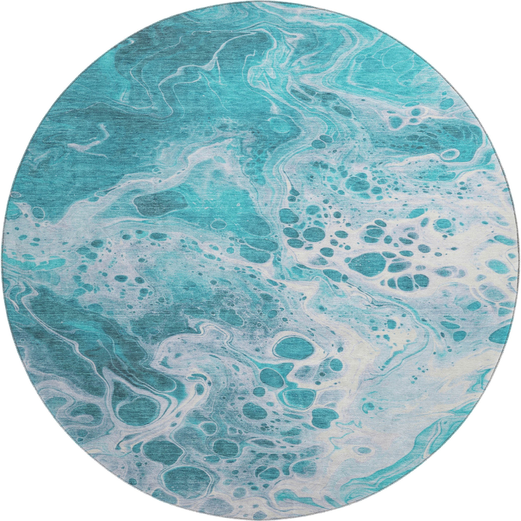 Bruges Machine Washable Transitional Teal Rug 8' x 8' #shape_Round
