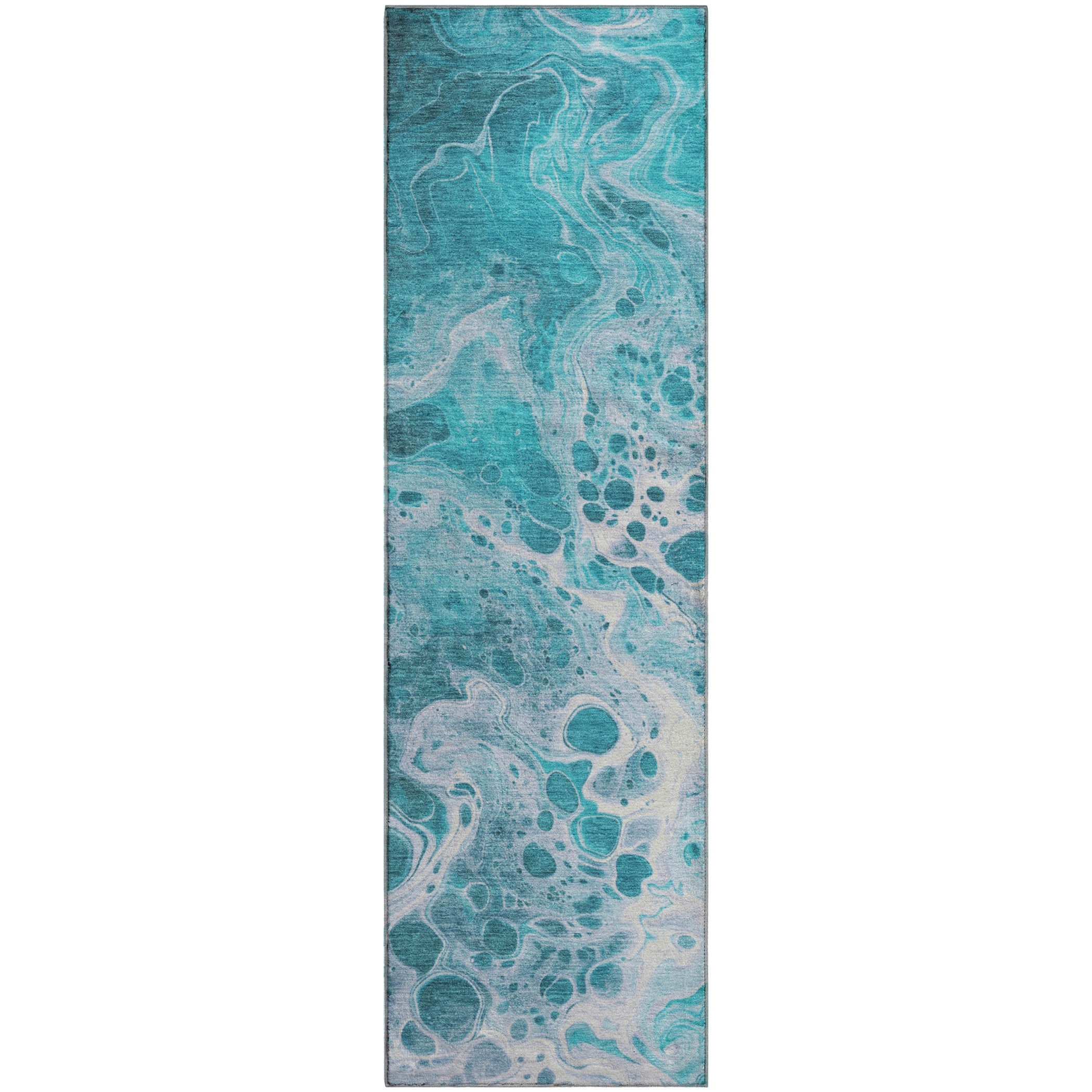 Bruges Machine Washable Transitional Teal Rug 2'3" x 7'6" #shape_Runner
