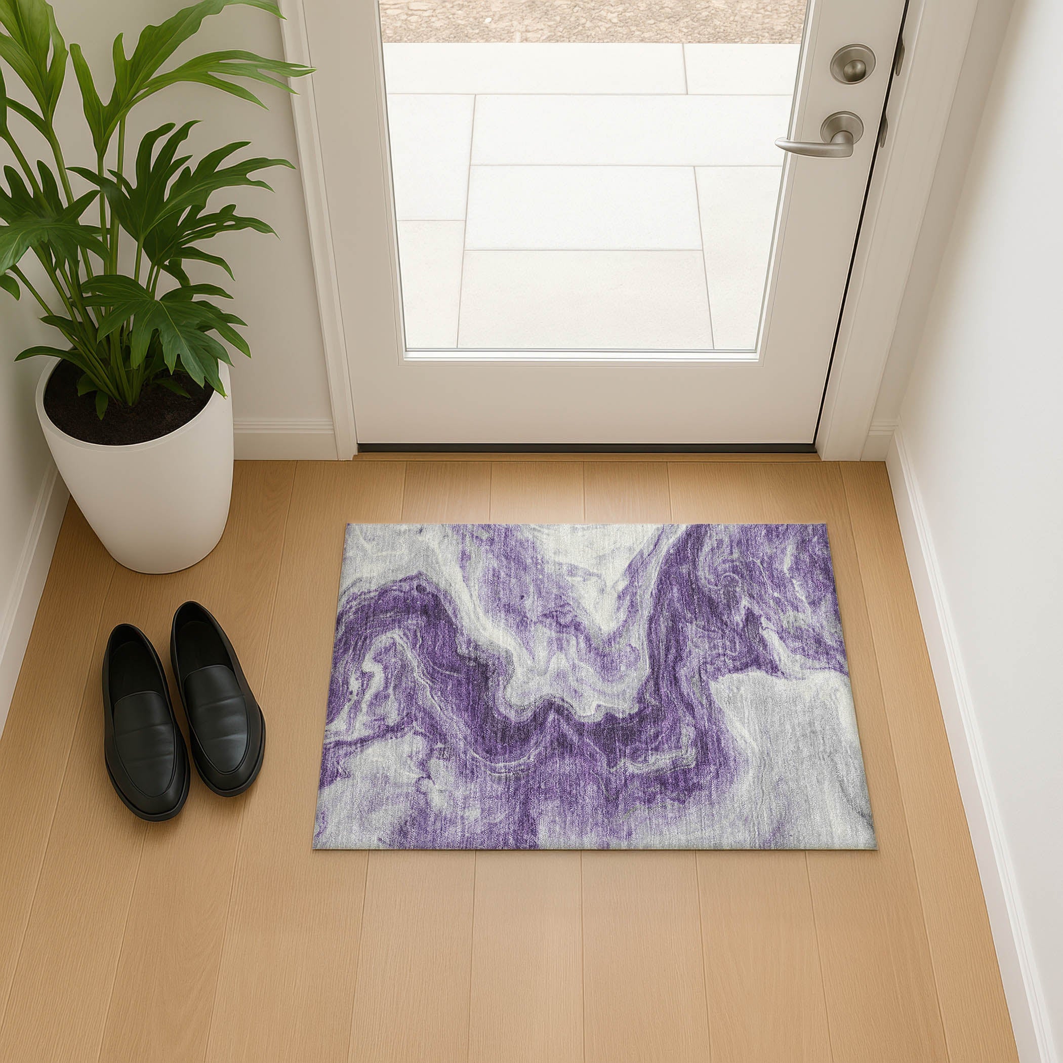 Reykjavik Machine Washable Transitional Purple Rug 1'8" x 2'6" #shape_Rectangle