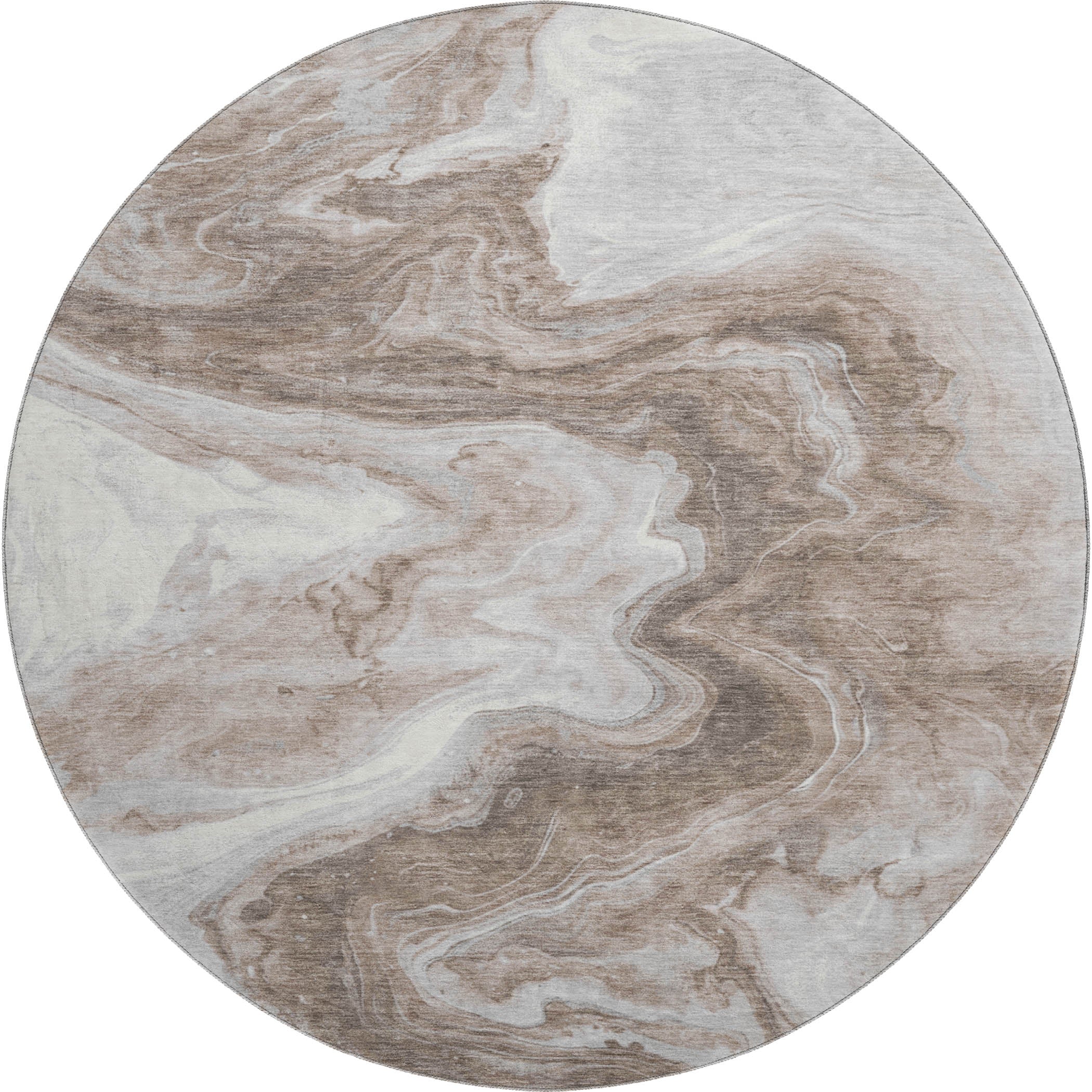 Reykjavik Machine Washable Transitional Taupe Brown Rug 8' x 8' #shape_Round