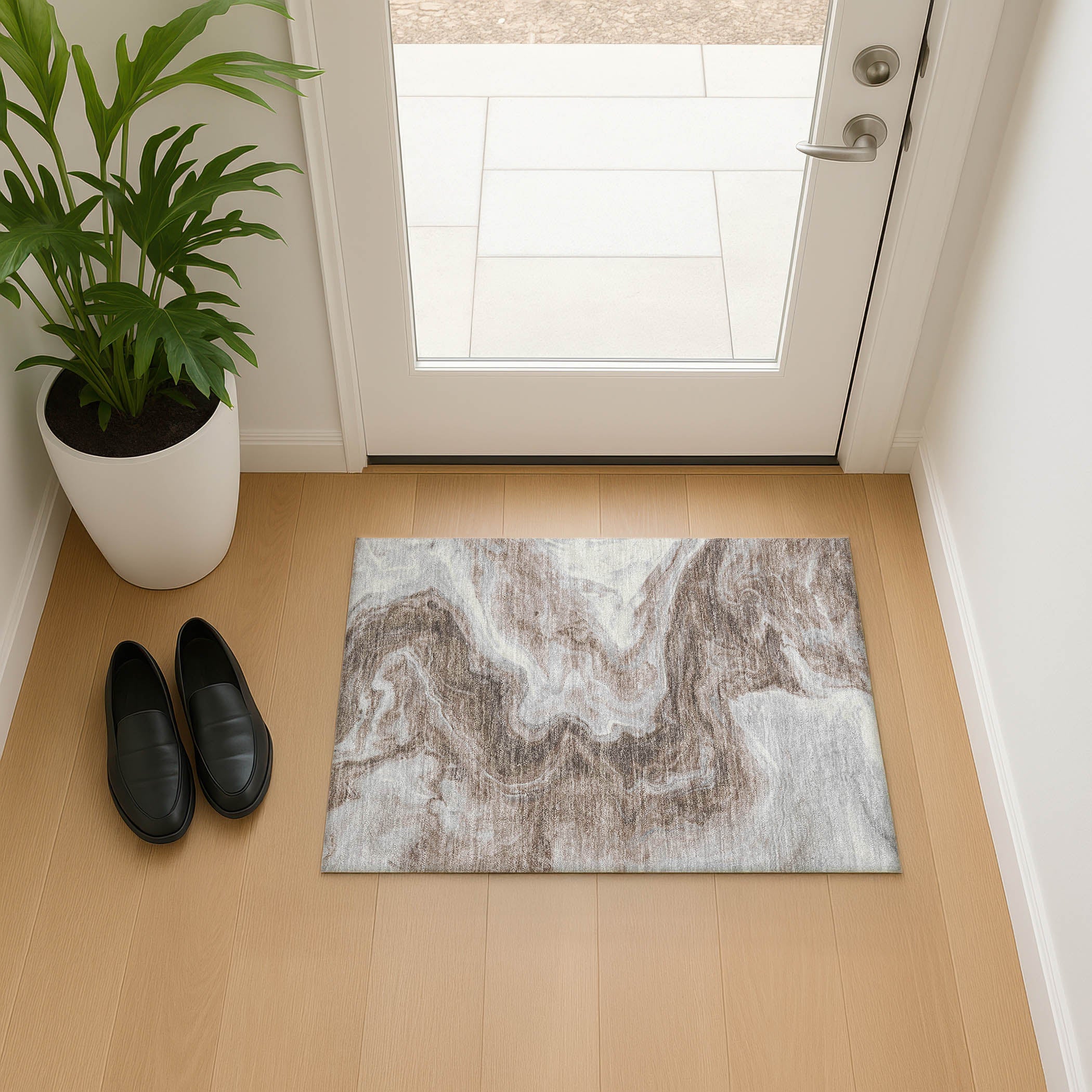 Reykjavik Machine Washable Transitional Taupe Brown Rug 1'8" x 2'6" #shape_Rectangle